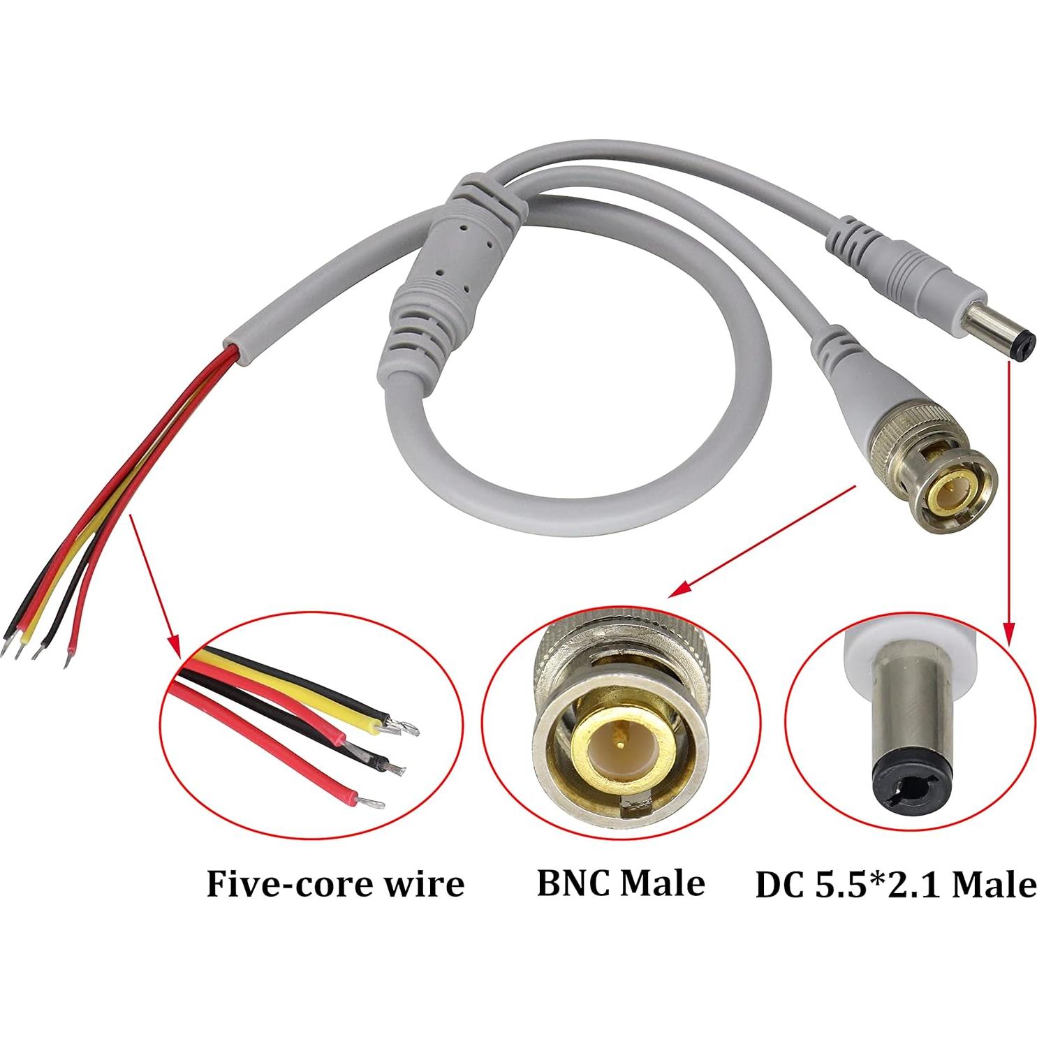 Cable de Alimentación BNC DC 5.5x2.1mm HCFeng 0.3m 4Pcs