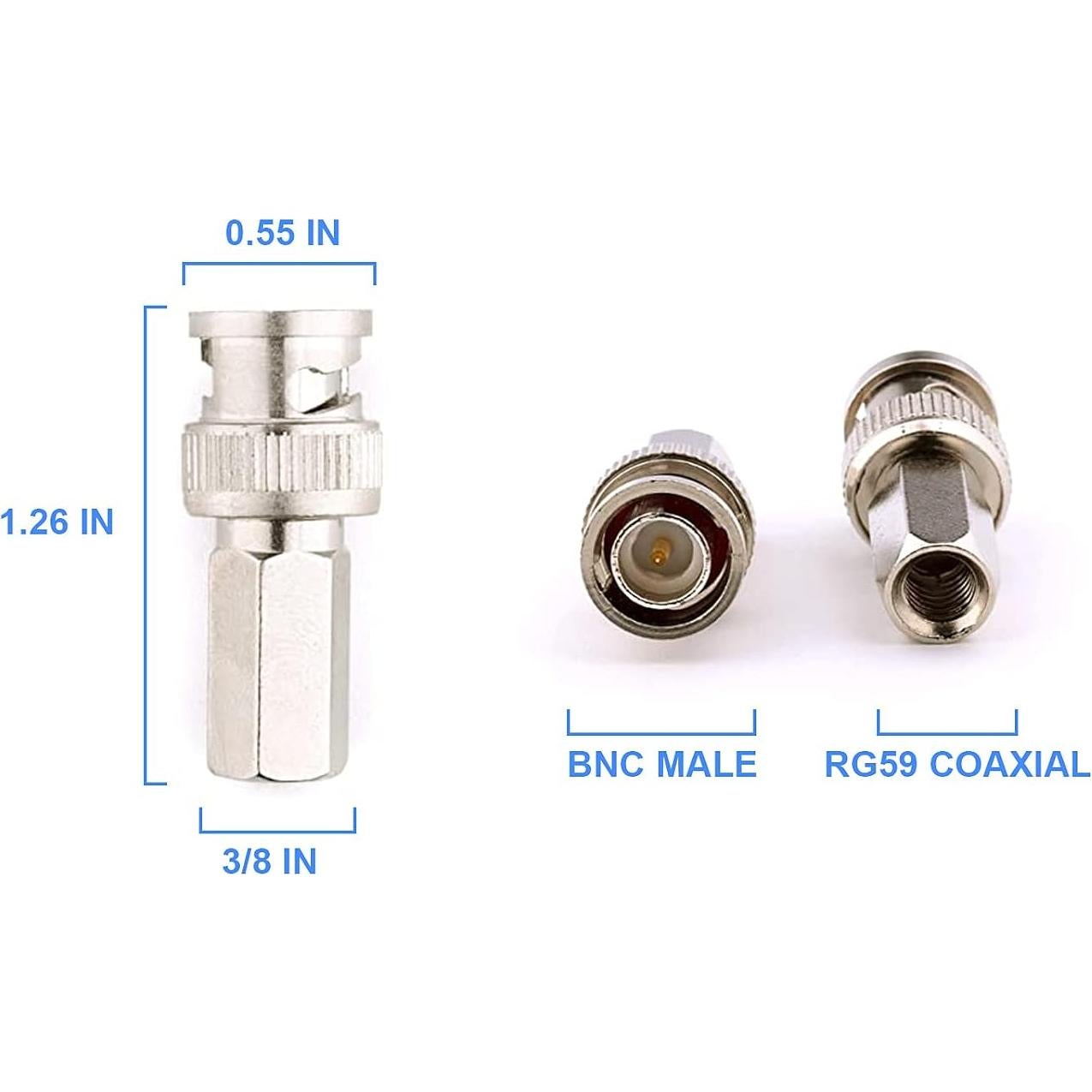 Conector BNC Macho Enroscar ENS para Coaxial RG 59 - 50 Pcs
