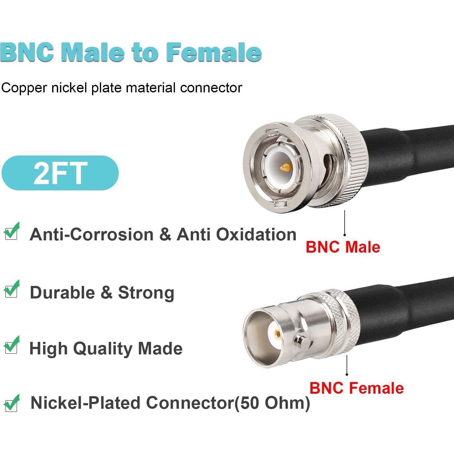 Cable Coaxial BNC Macho a Hembra 50 Ohm RG8X 0.61m - 2PCS