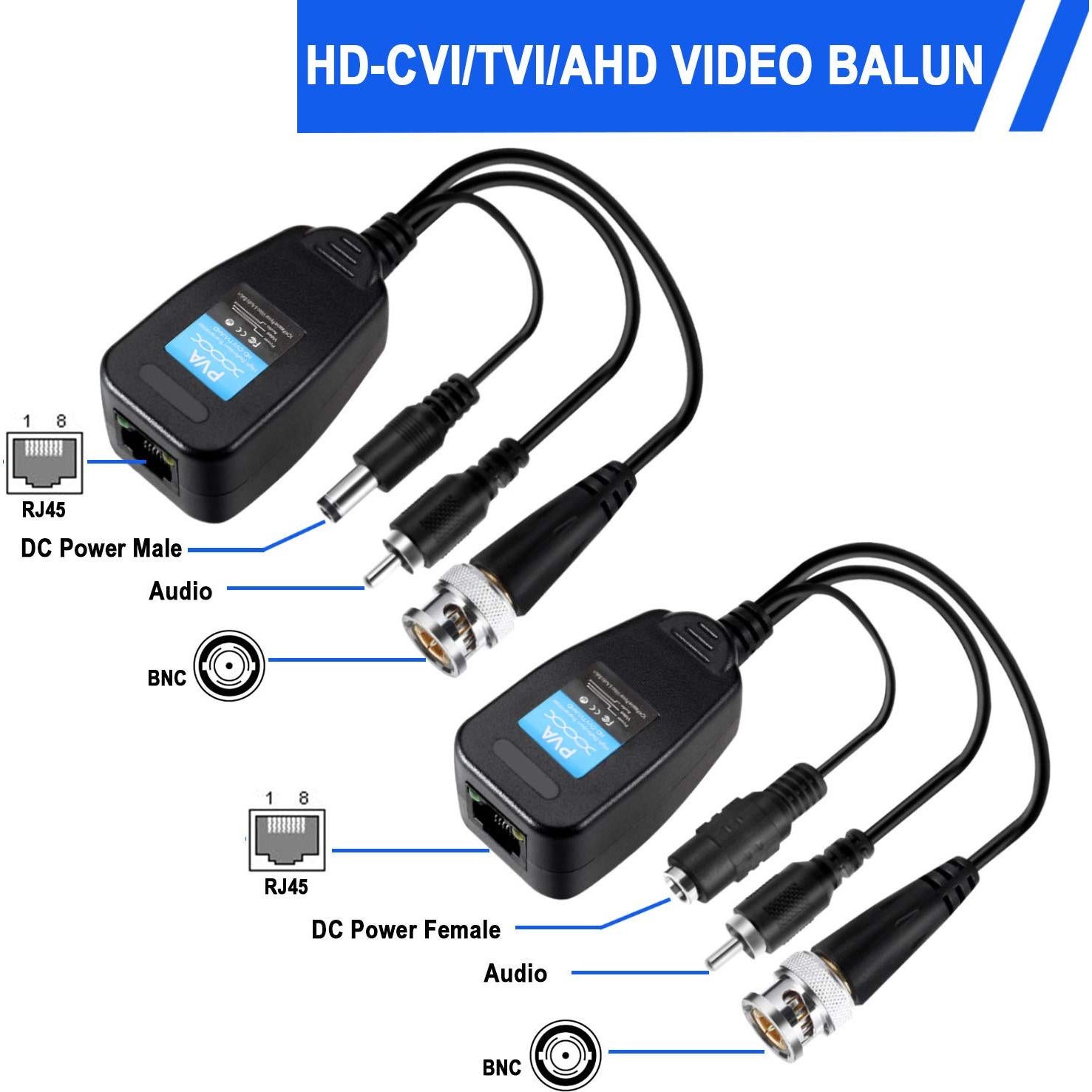 Balun de Video Pasivo 8 Pares BNC a RJ45 1080P 2MP para CCTV