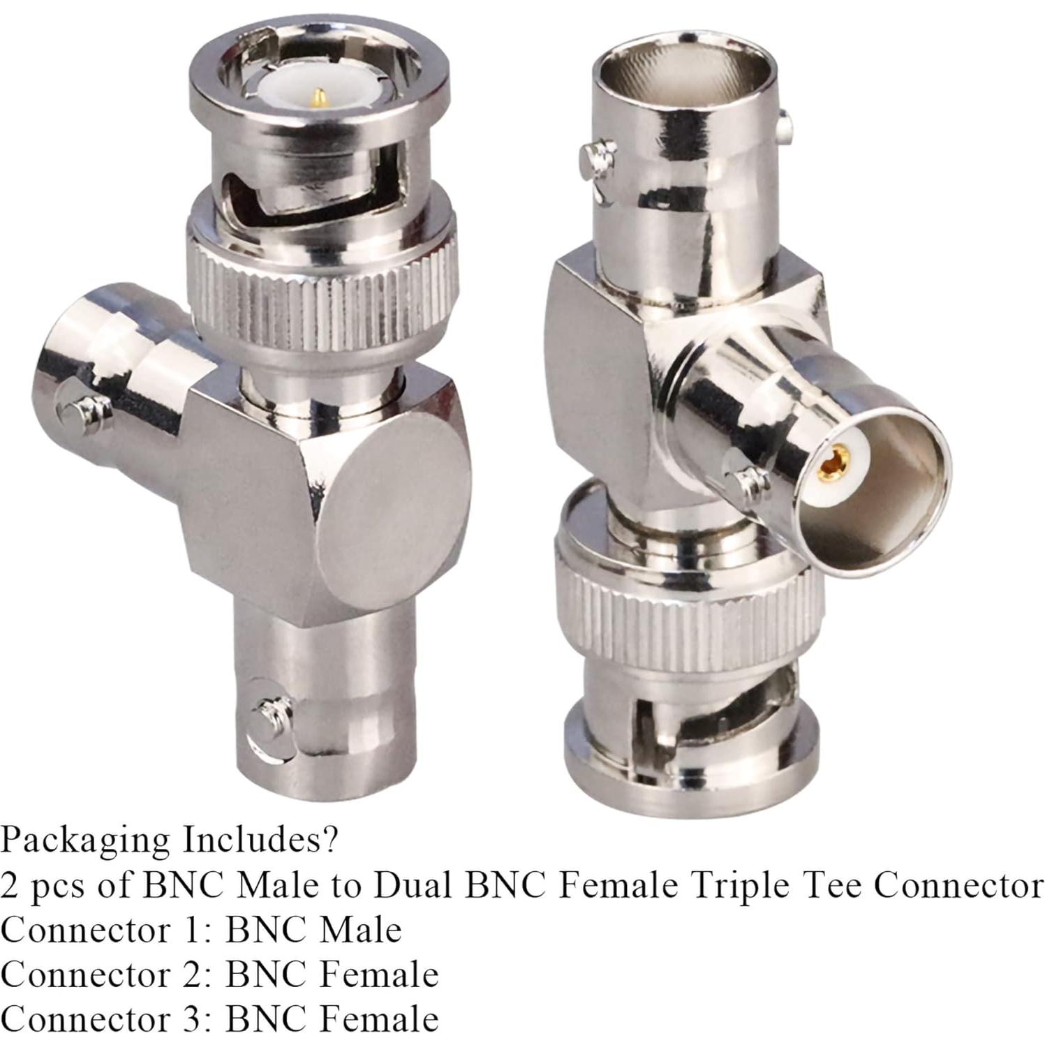 Conector BNC Macho a Doble Hembra TUOLNK 3 Vías - Paquete de 2