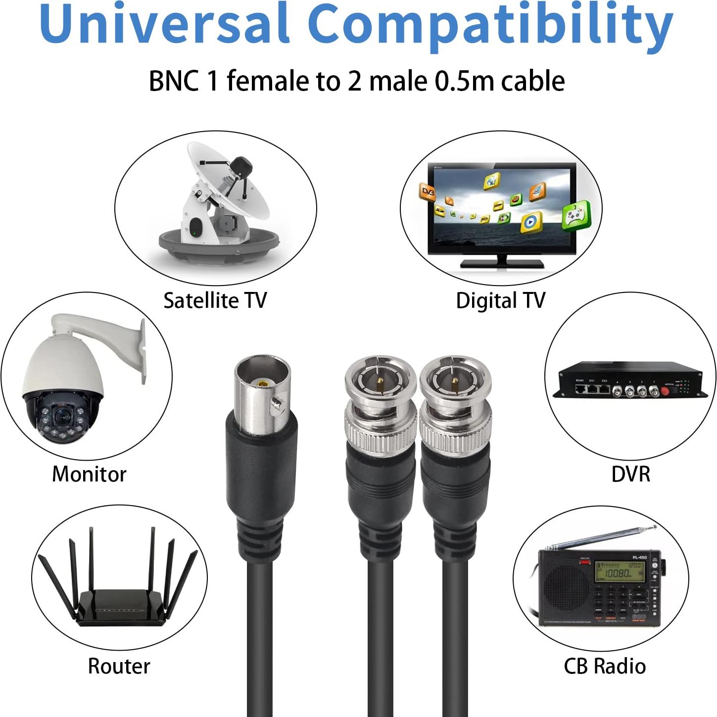 Cable Adaptador Divisor BNC Poyiccot 0.46m Macho Doble a Hembra