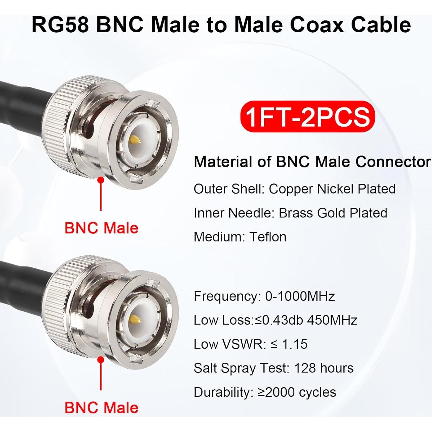 Cable Coaxial BNC Macho a Macho 0.30 m MOOKEERF 2PCS