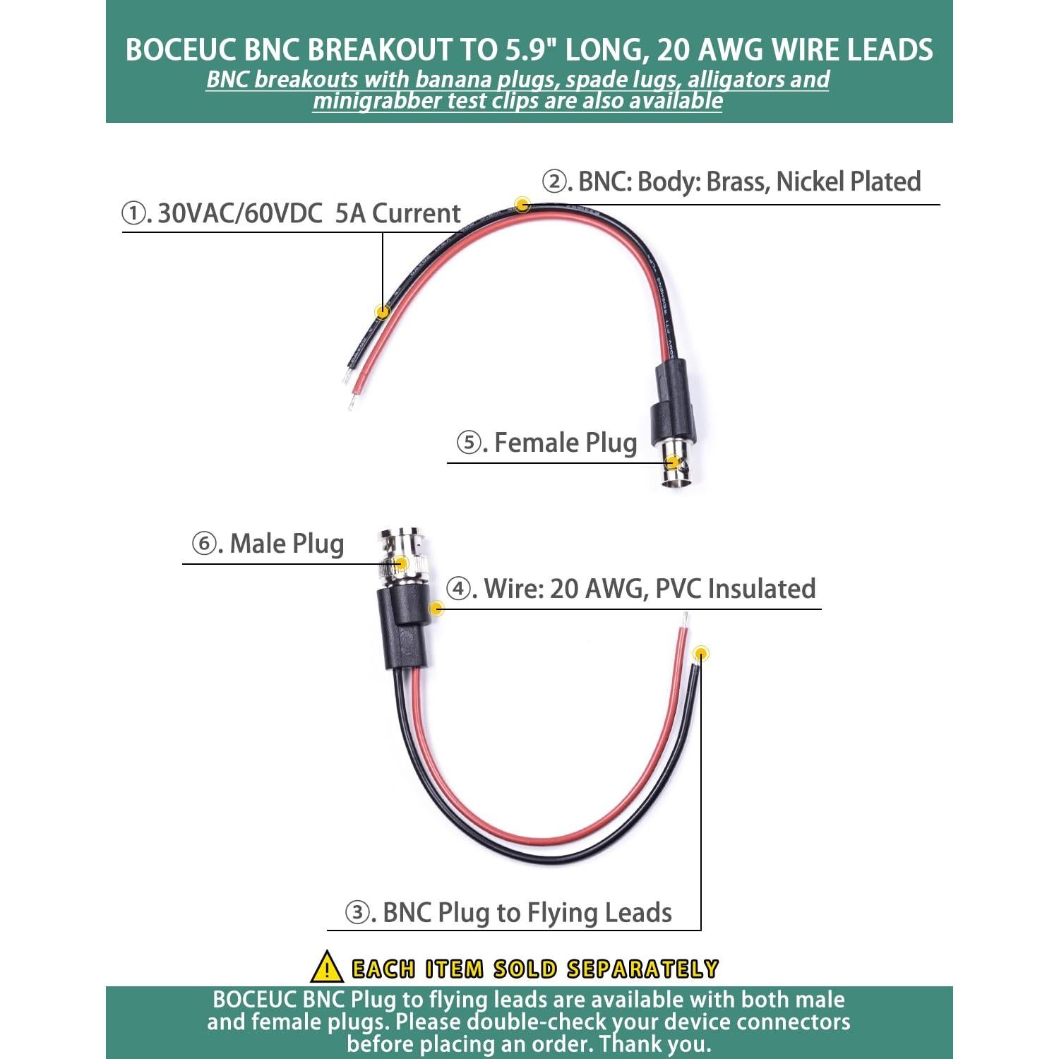 Cables de Prueba BNC BOCEUC 150mm 5A para Multímetro