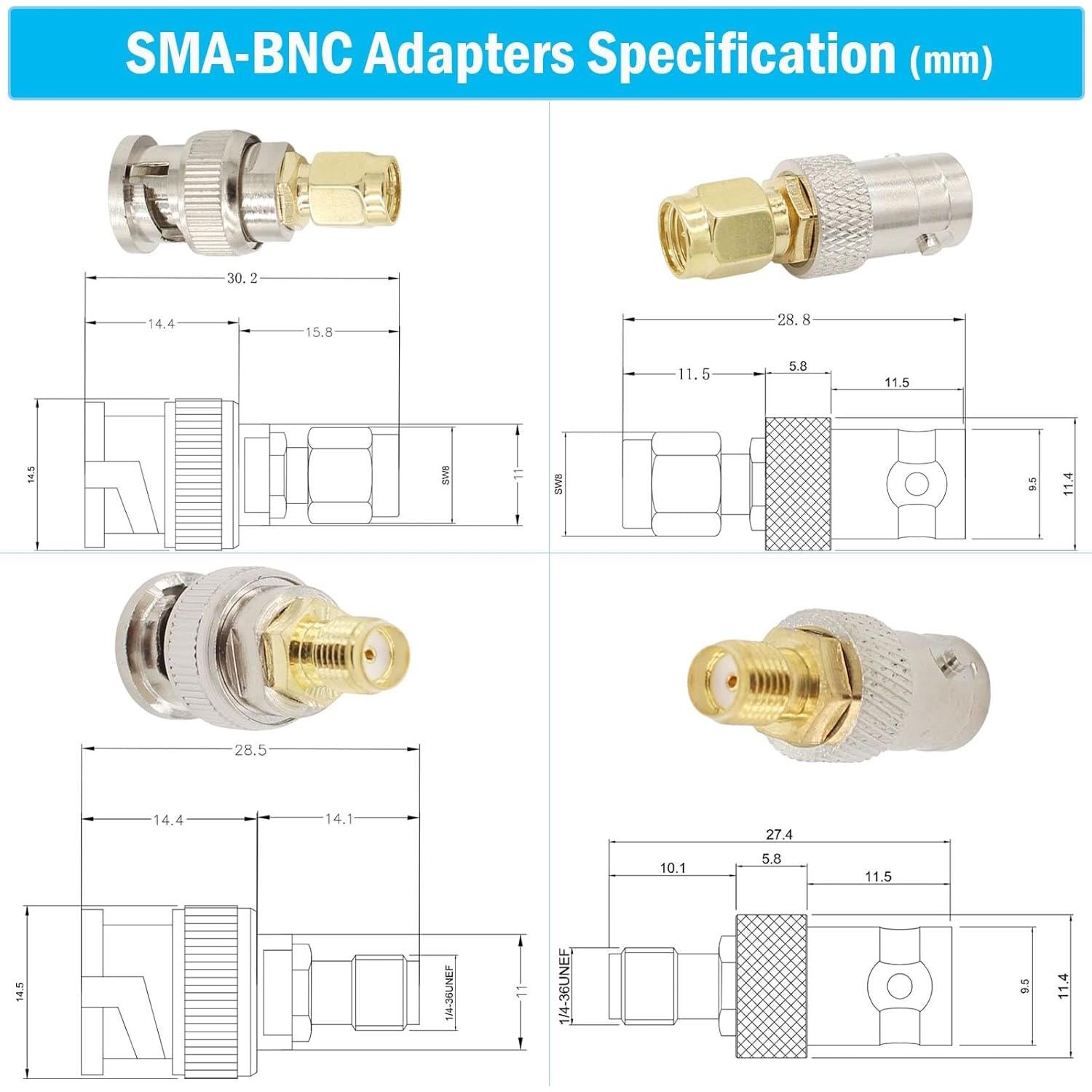 Kit de Adaptadores Coaxiales RF BNC a SMA - 8 Piezas