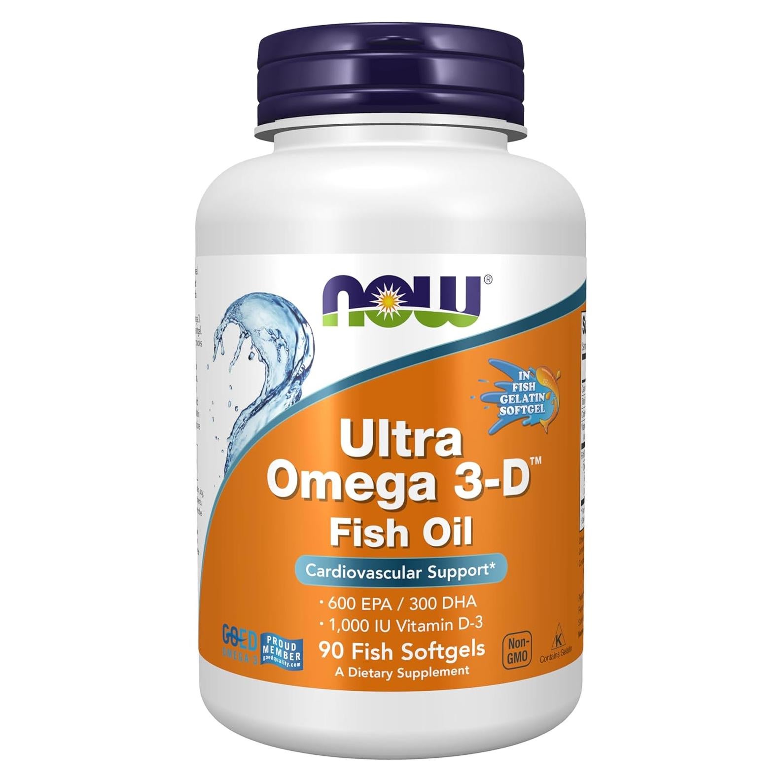 NOW Ultra Omega 3-D Aceite de Pescado + Vitamina D-3 90 Gelatinas