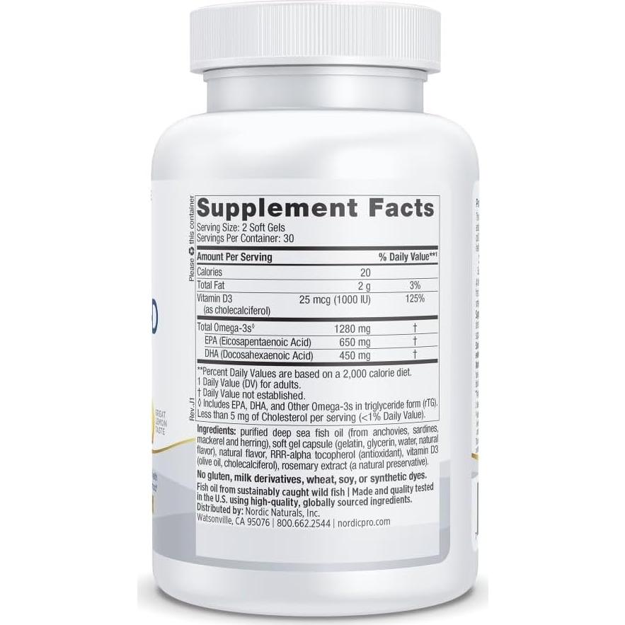 Nordic Naturals ProOmega-D 60 Gelatinas Blandas Limón 1280 mg Omega-3