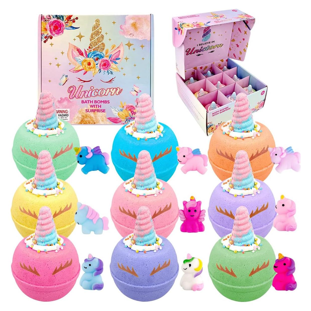 Bombas de baño unicornio Claro y Fresco, 9 piezas con juguetes
