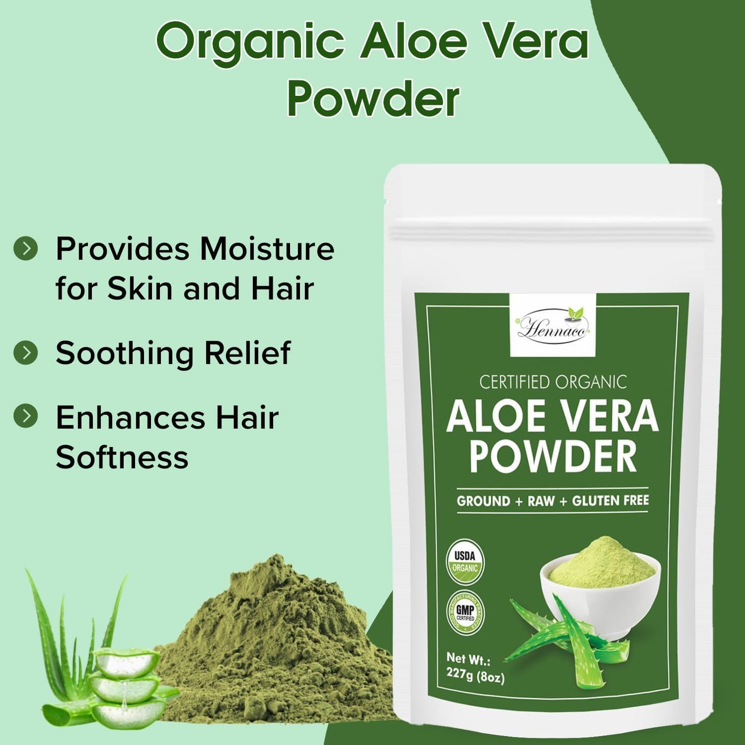 Polvo de Aloe Vera Orgánico Hennaco 227g Hidratante Natural