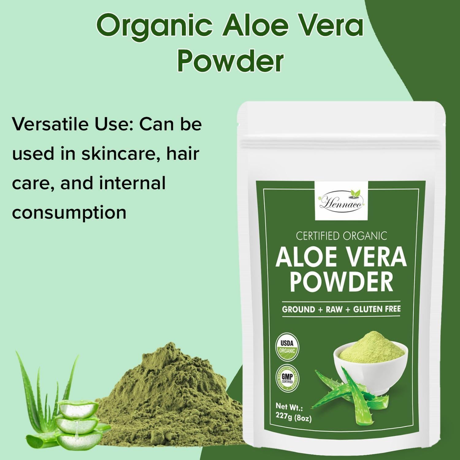 Polvo de Aloe Vera Orgánico Hennaco 227g Hidratante Natural