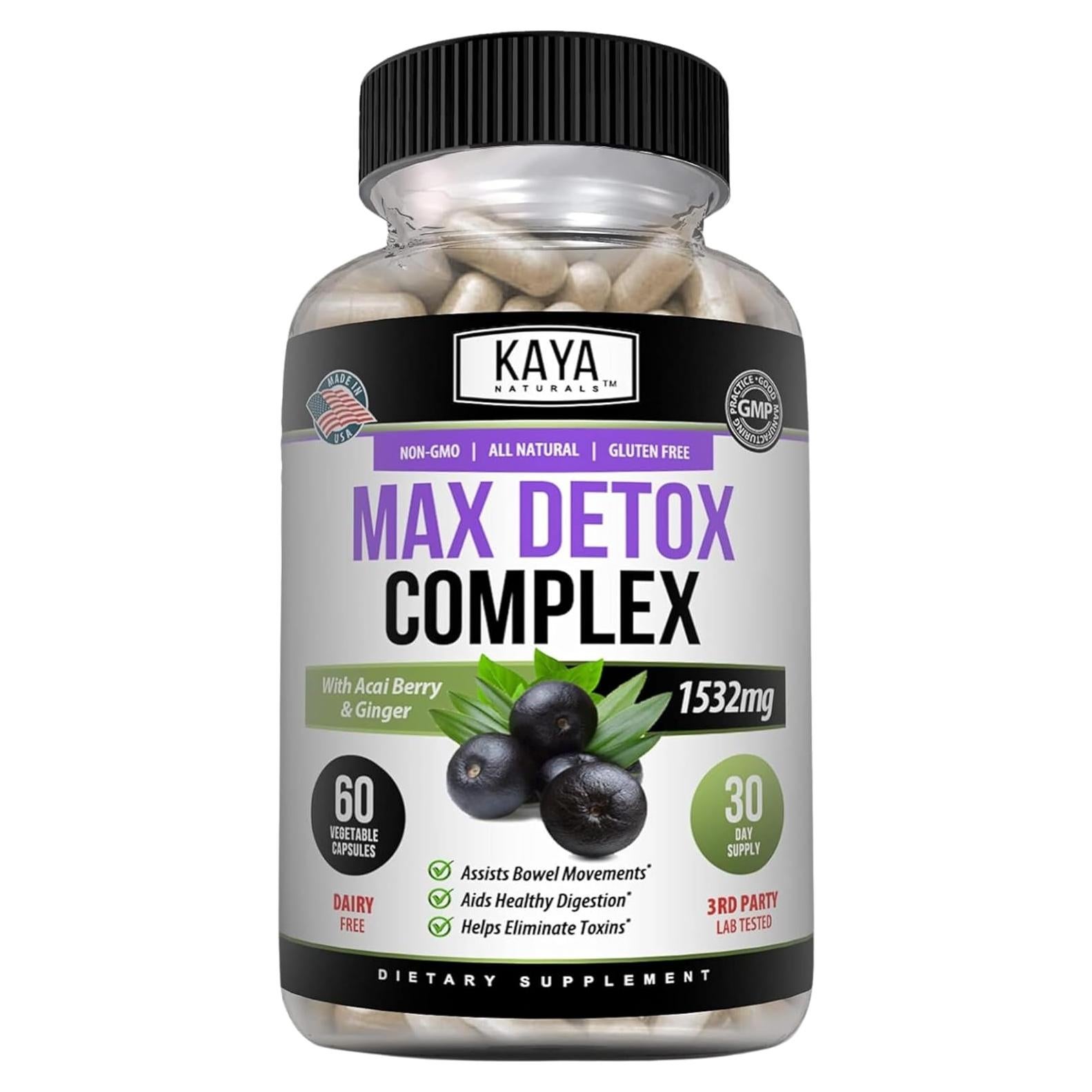 Suplemento Herbal Kaya Naturals Max Detox 1532 mg 60 Cápsulas