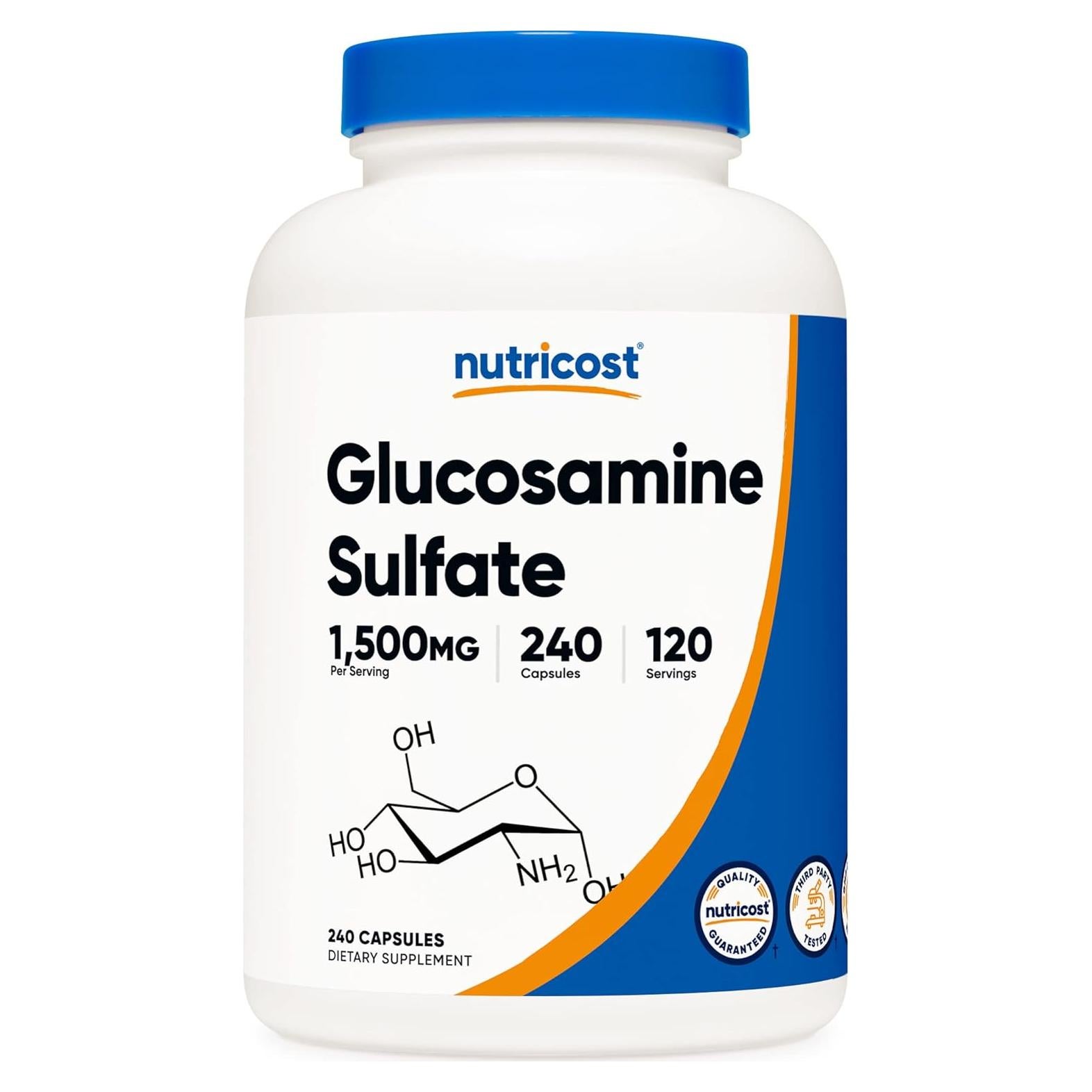 Sulfato de Glucosamina Nutricost 1500mg 240 Cápsulas Sin Gluten