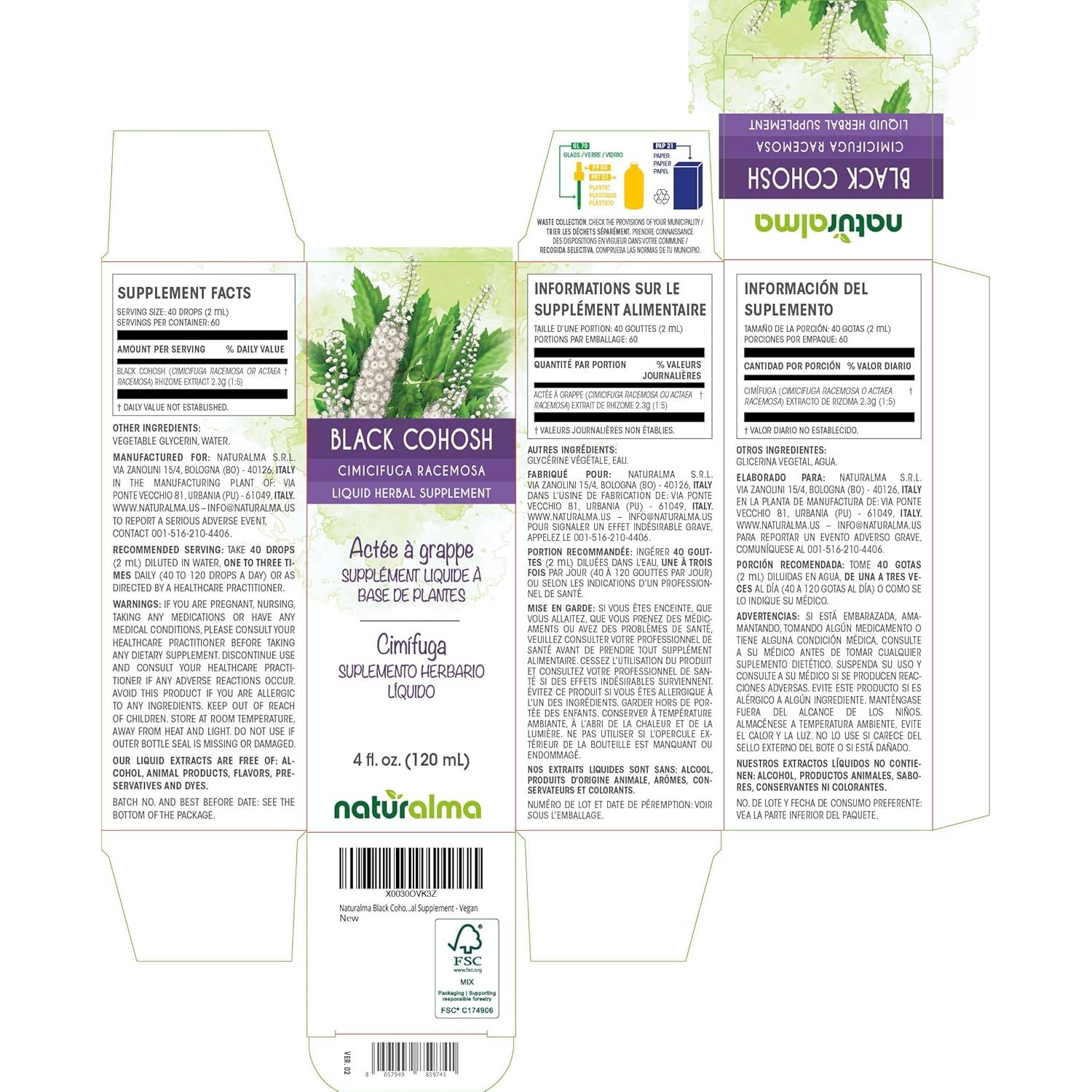 Extracto líquido de Black Cohosh Naturalma 118.29 ml - Vegano