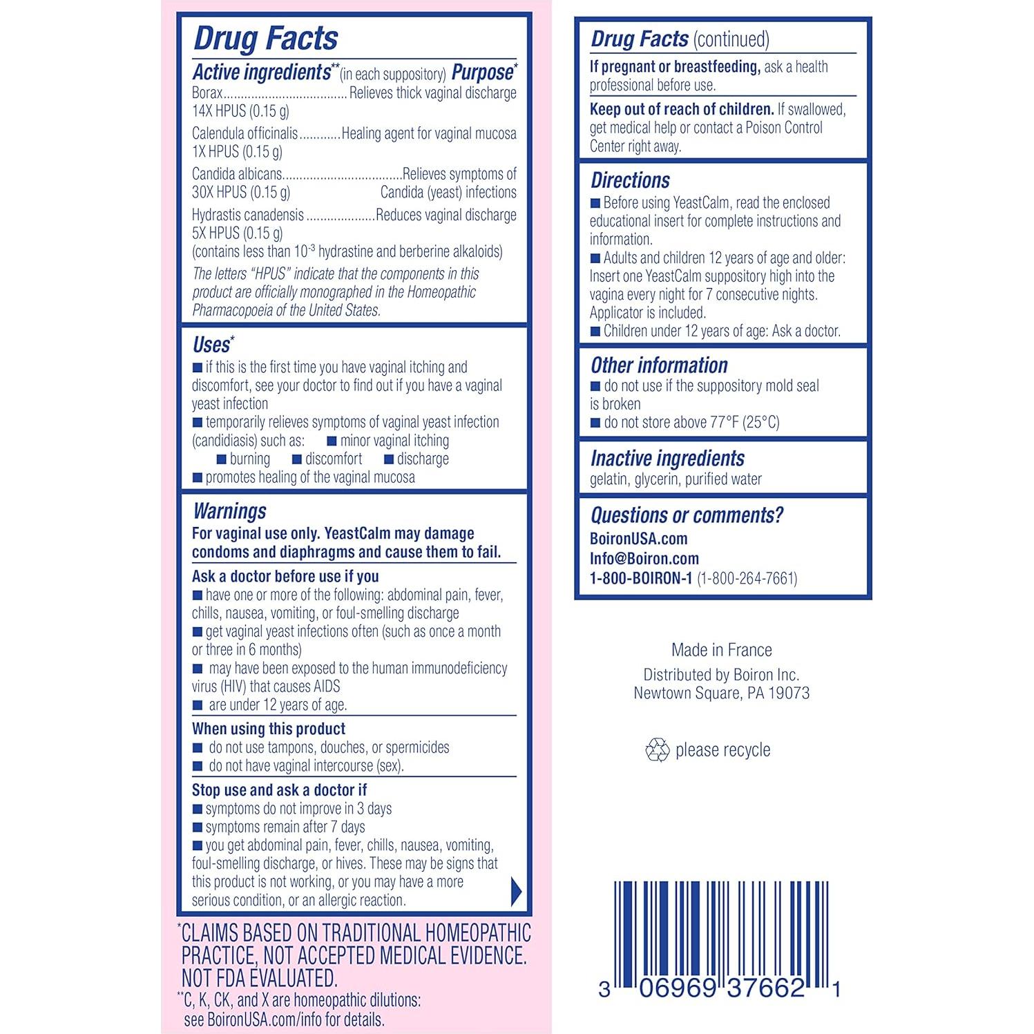 Suplementos Homeopáticos YeastCalm Boiron 7 Supositorios Vaginales