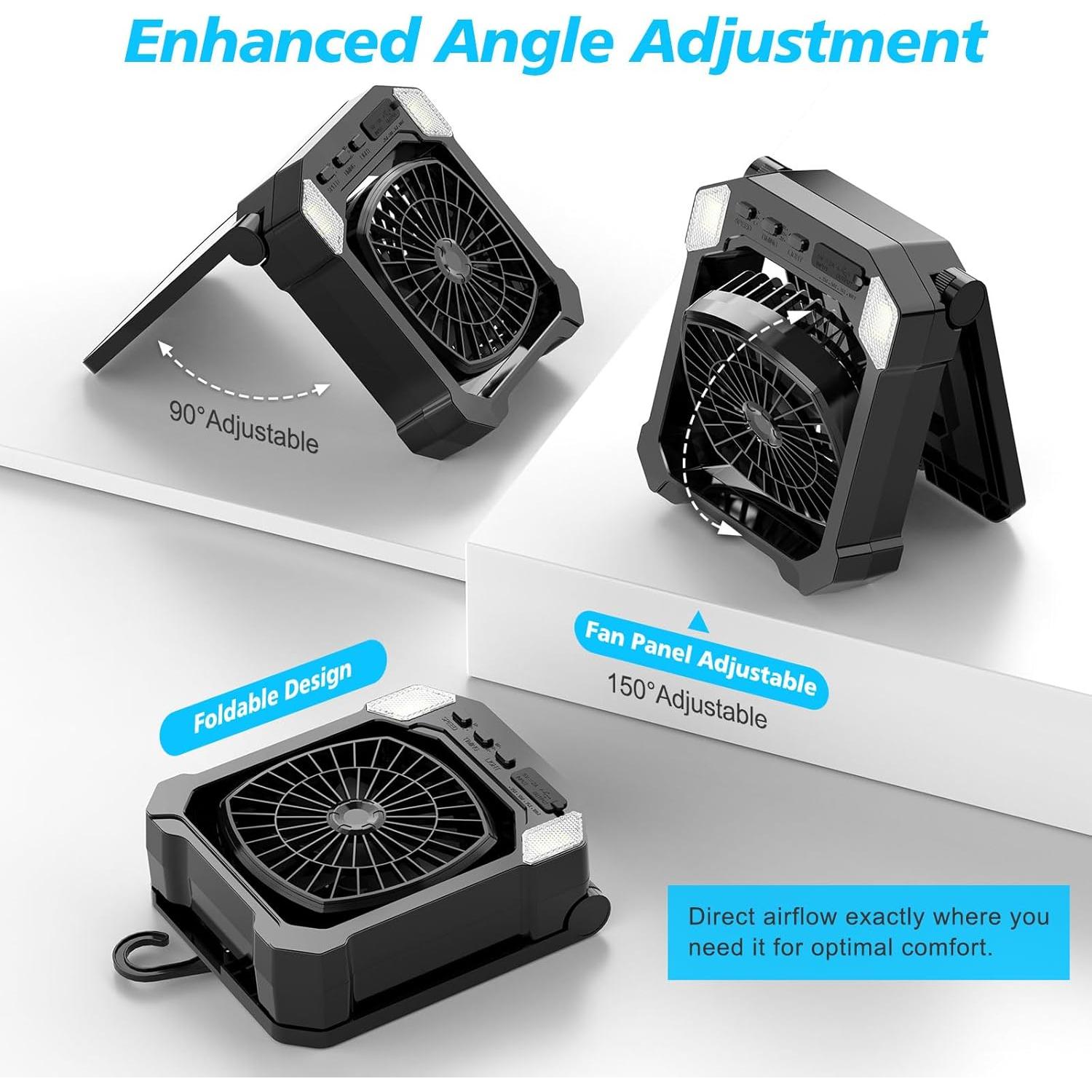 Ventilador Solar Portátil DESHIMAO 10000mAh 3 Velocidades