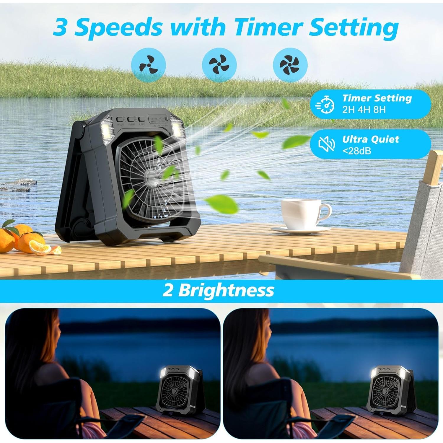 Ventilador Solar Portátil DESHIMAO 10000mAh 3 Velocidades