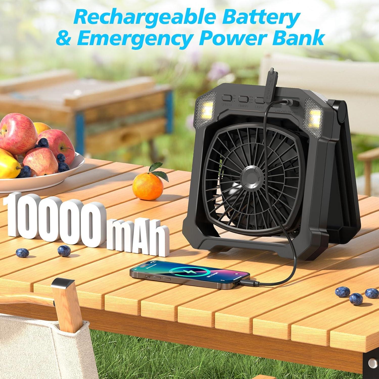 Ventilador Solar Portátil DESHIMAO 10000mAh 3 Velocidades