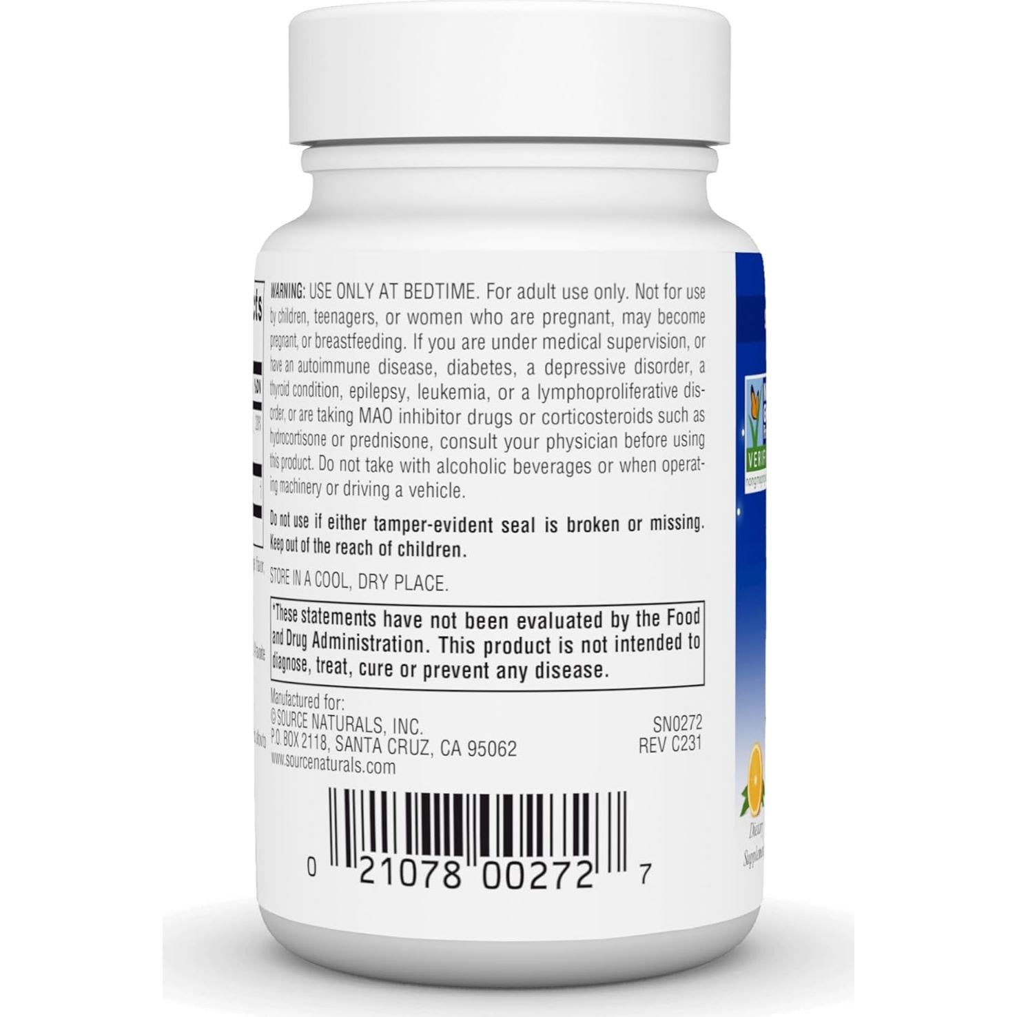 Melatonina 2.5 mg Source Naturals - 120 Pastillas Sabor Naranja