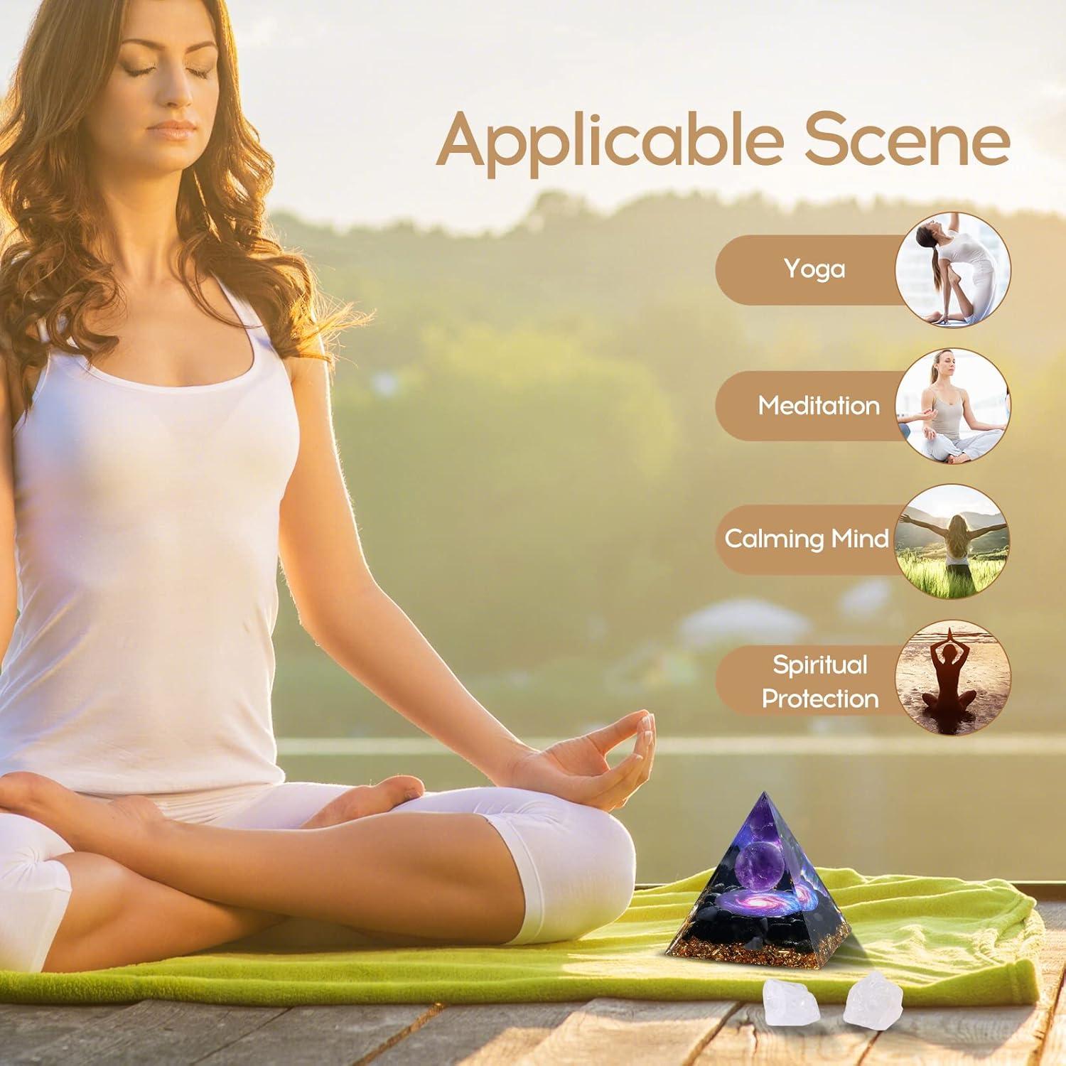 Pirámide Orgone Hopeseed de Amatista y Obsidiana 6cm