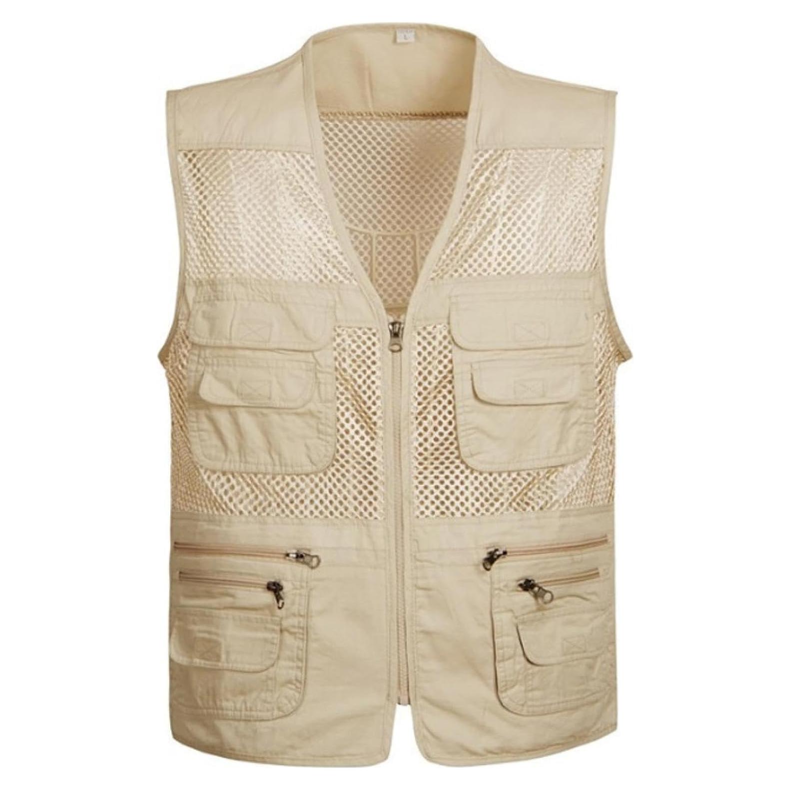 Chaleco de Pesca y Fotografía RhLLvJ Caqui Grande Multifuncional