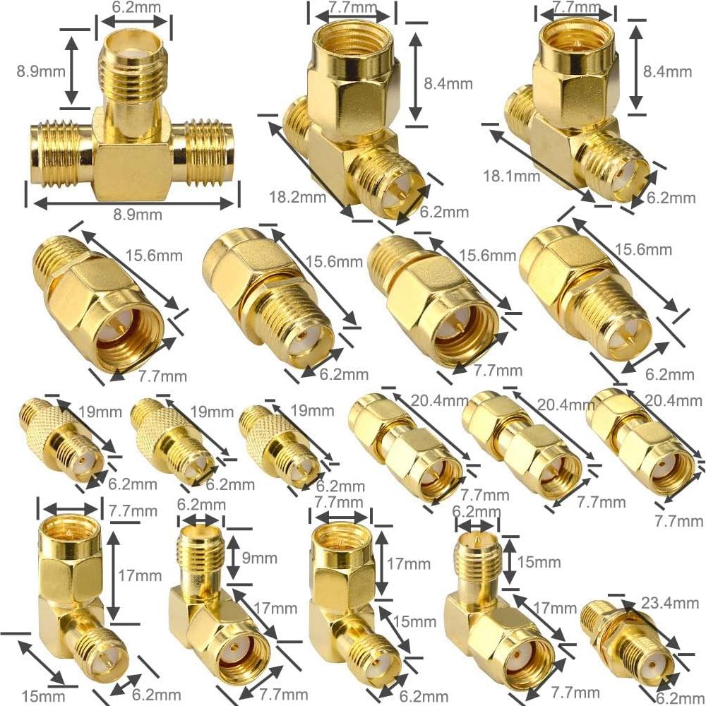 Kit de 18 Adaptadores SMA RP-SMA YovKiss para Antenas FPV