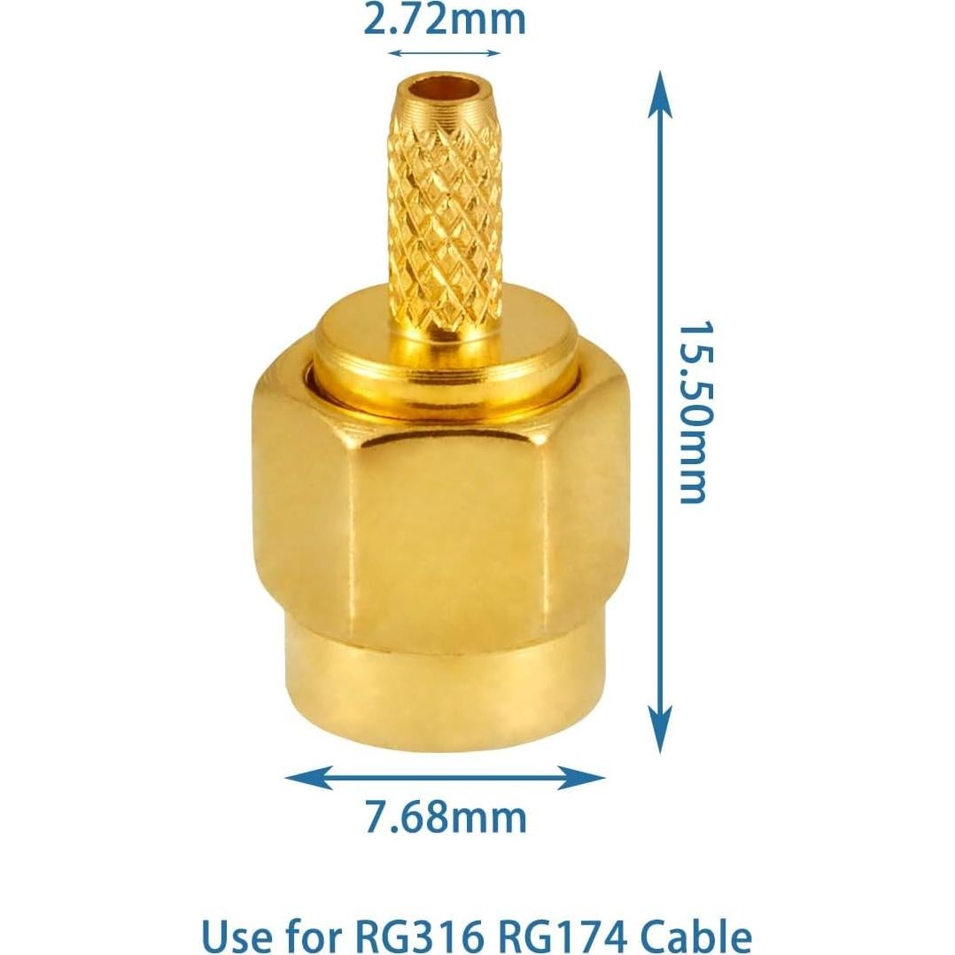 10 Conectores SMA Macho Crimp POBADY para RG174 RG316