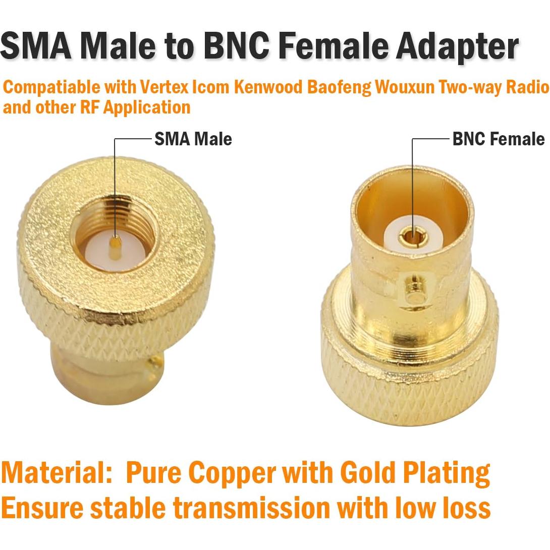 Adaptador Coaxial SMA Macho a BNC Hembra - 2 Piezas Oro