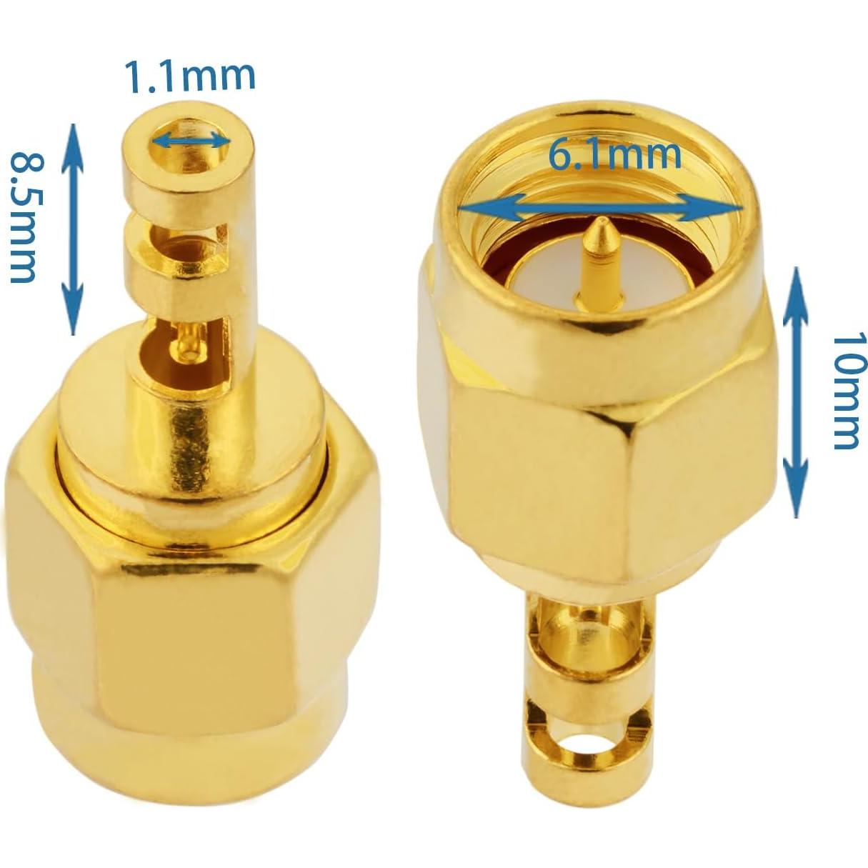 10 Conectores SMA Macho Soldadura 50 Ohm para RG178 1.37mm