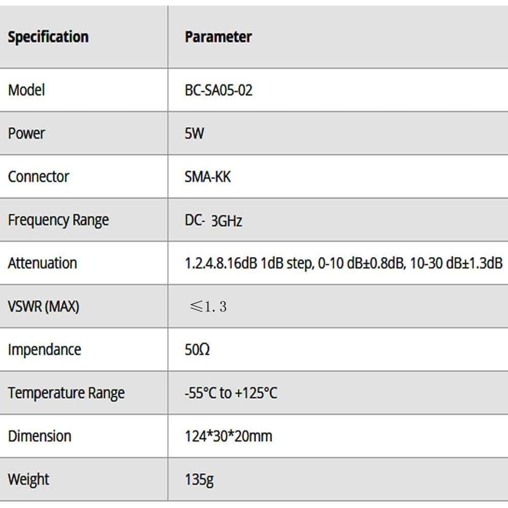 Atenuador SMA hembra a hembra BECEN 5W 0-30dB 3GHz