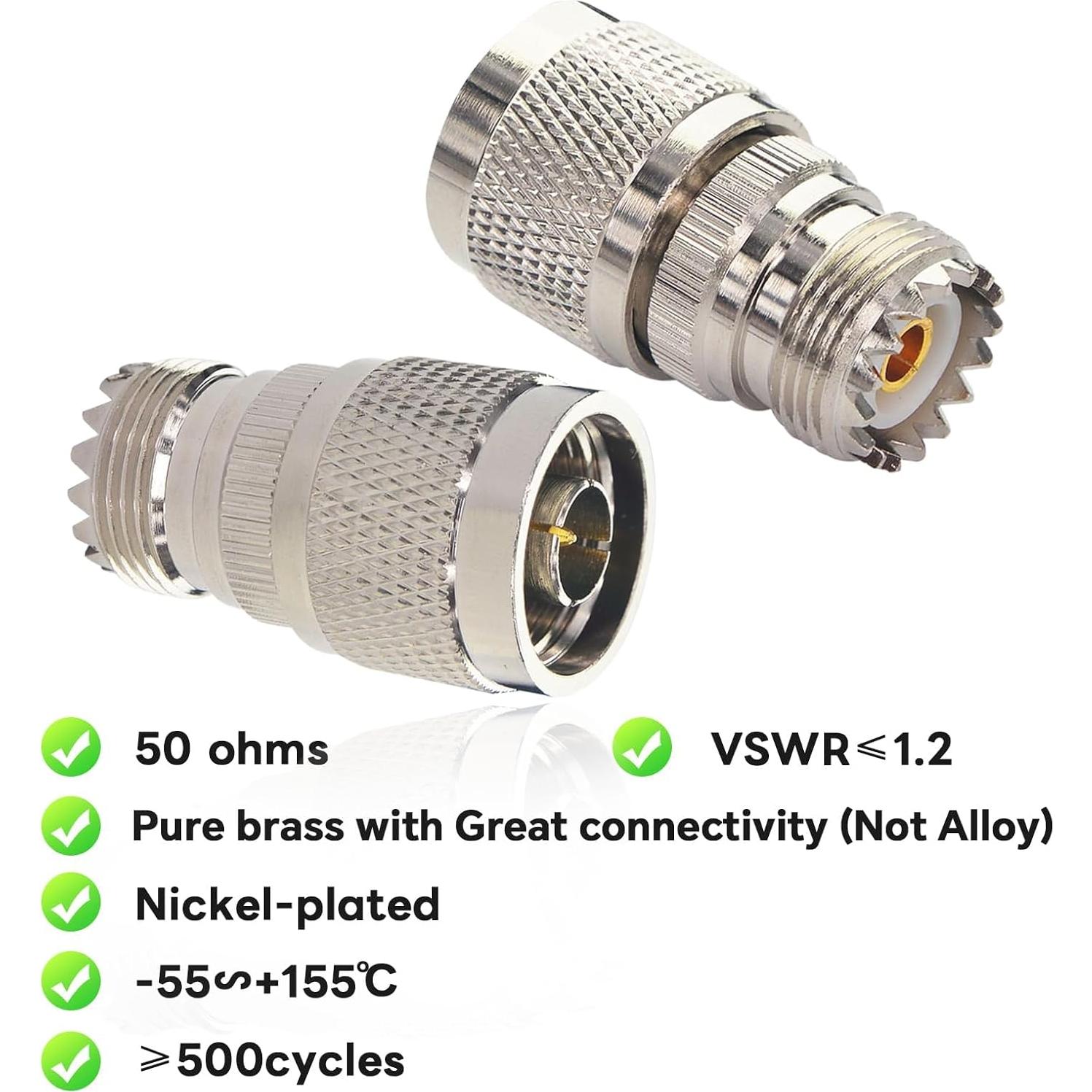 Adaptador Coaxial Boobrie N Macho a UHF Hembra SO-239 - Paquete de 2