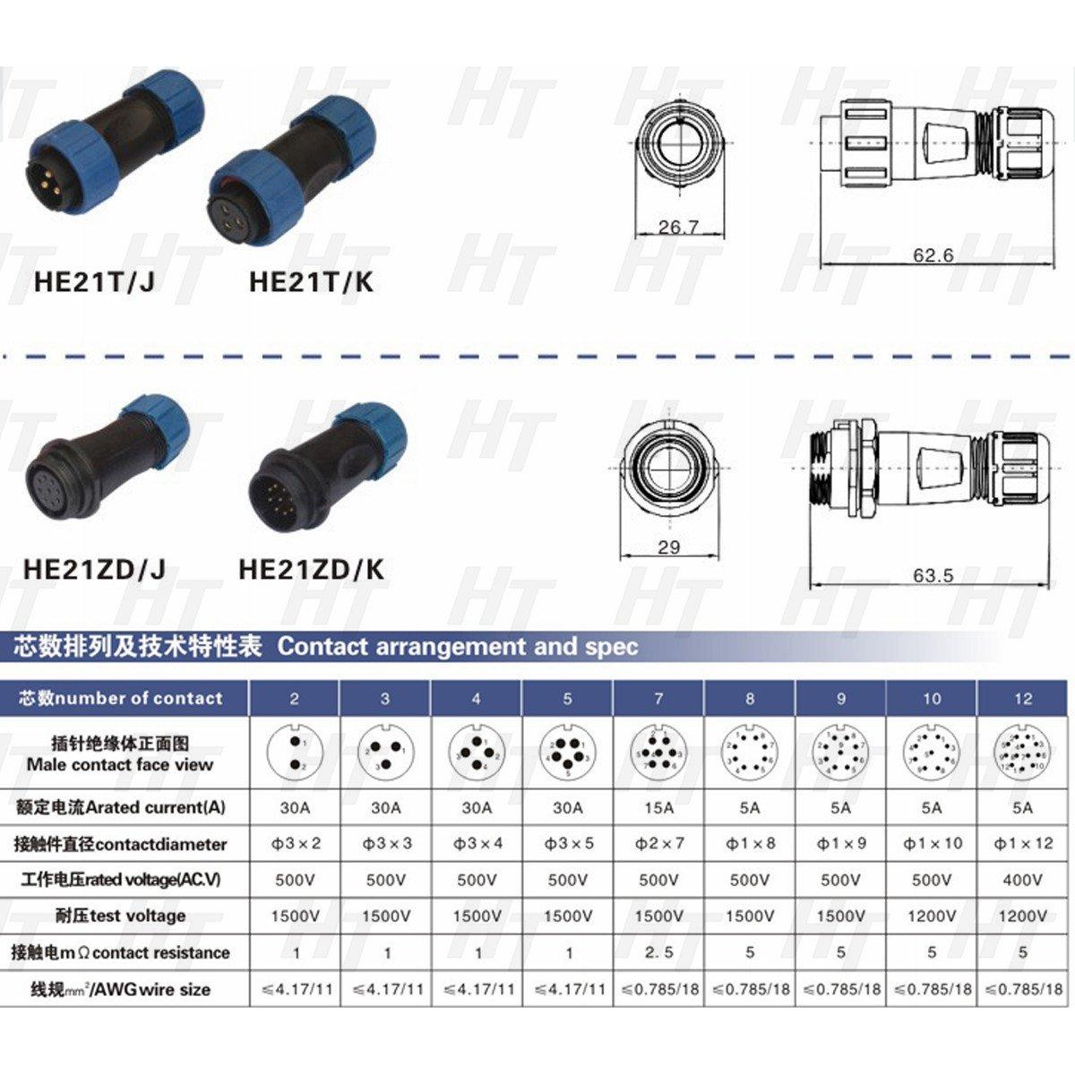 Conector de Aviación Impermeable HangTon HE21 4 Pines IP68
