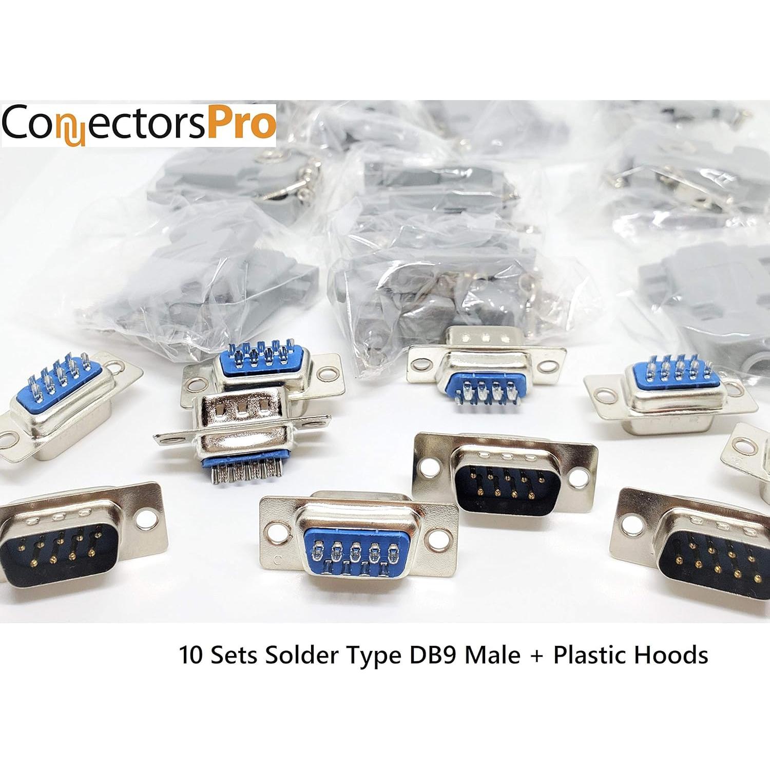 Conectores DB9 Macho + Capuchones Plástico - Marvic 10 Juegos