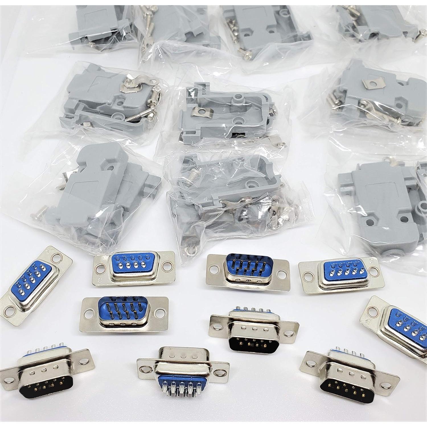 Conectores DB9 Macho + Capuchones Plástico - Marvic 10 Juegos