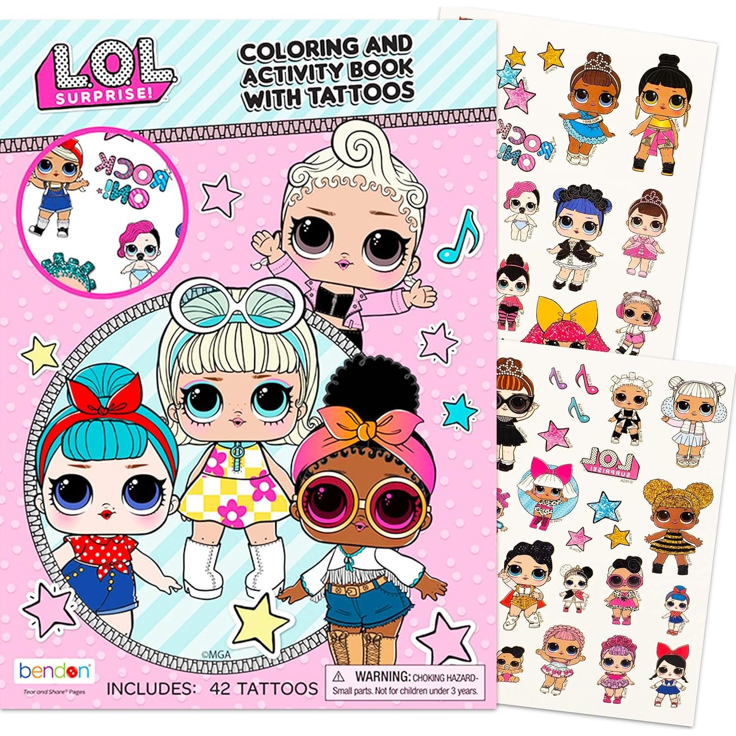 Tatuajes Temporales LOL Dolls + Libro para Colorear 48 Páginas