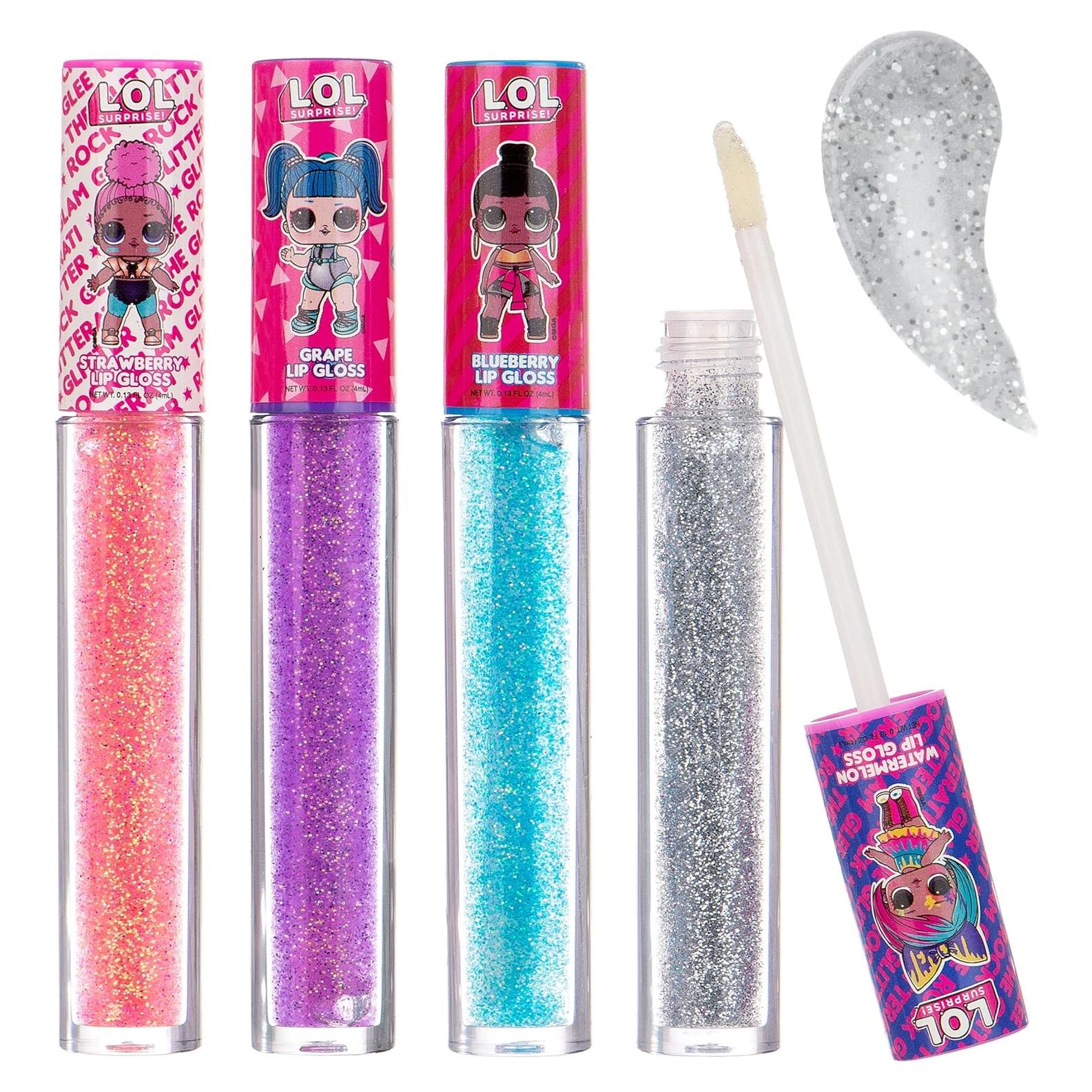 L.O.L Surprise! Party Favors - 4 PC Glitter Lip Gloss Collection. Girl Kids Teen Girls Ladies & Womens 4 Piece Lip Gloss Wand Set, Ages 5+