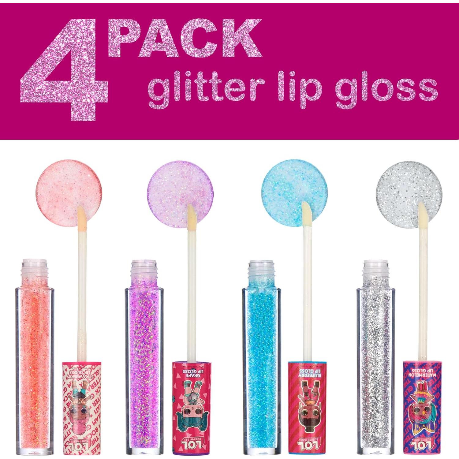 L.O.L Surprise! Party Favors - 4 PC Glitter Lip Gloss Collection. Girl Kids Teen Girls Ladies & Womens 4 Piece Lip Gloss Wand Set, Ages 5+