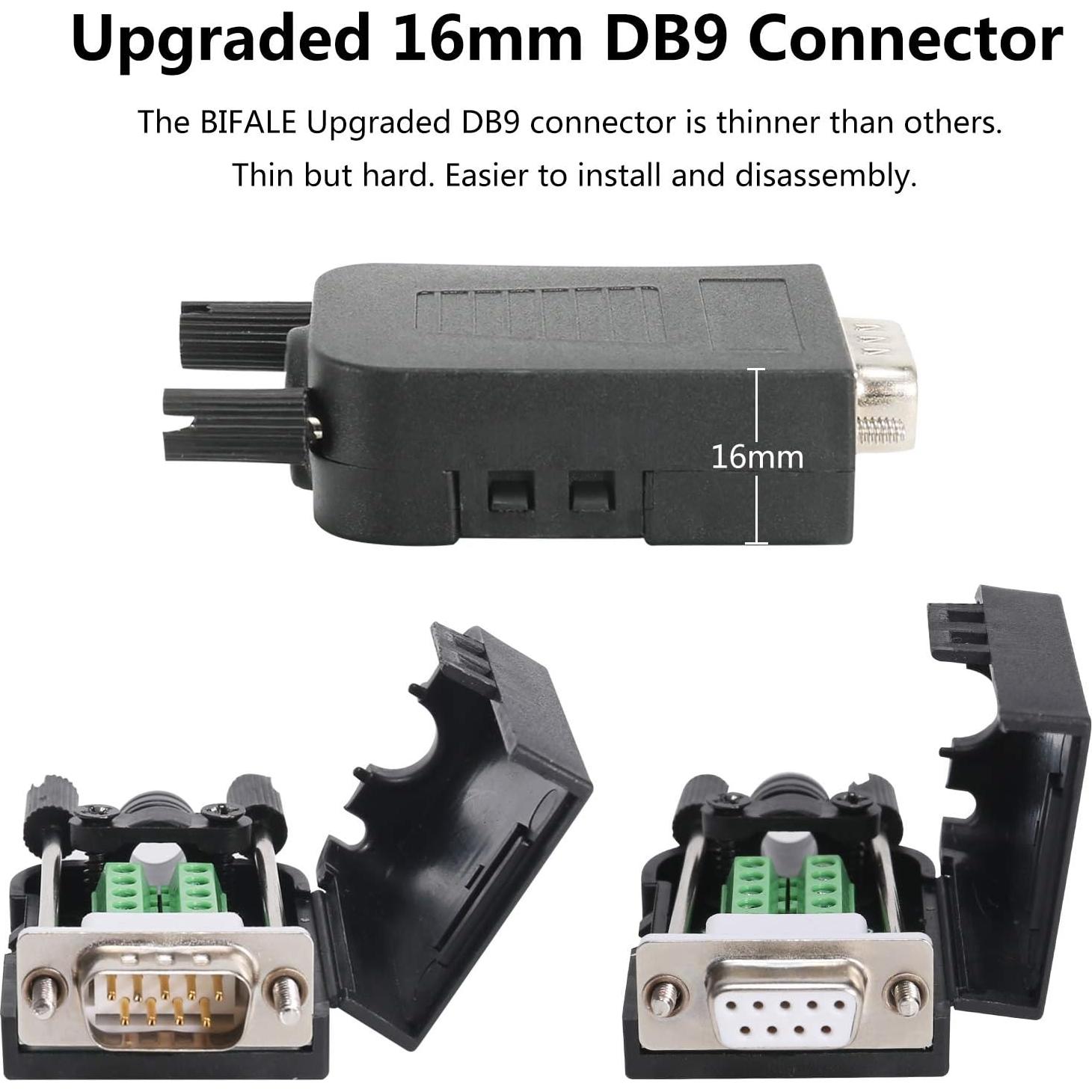 Conector DB9 BIFALE 4 Machos Sin Soldadura 16mm Negro