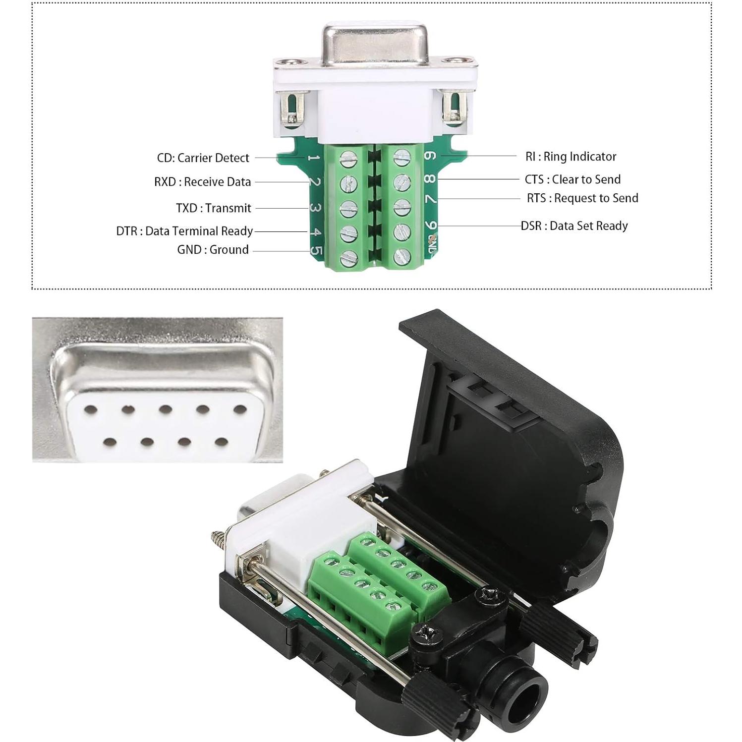 Conector DB9 BIFALE 4 Machos Sin Soldadura 16mm Negro