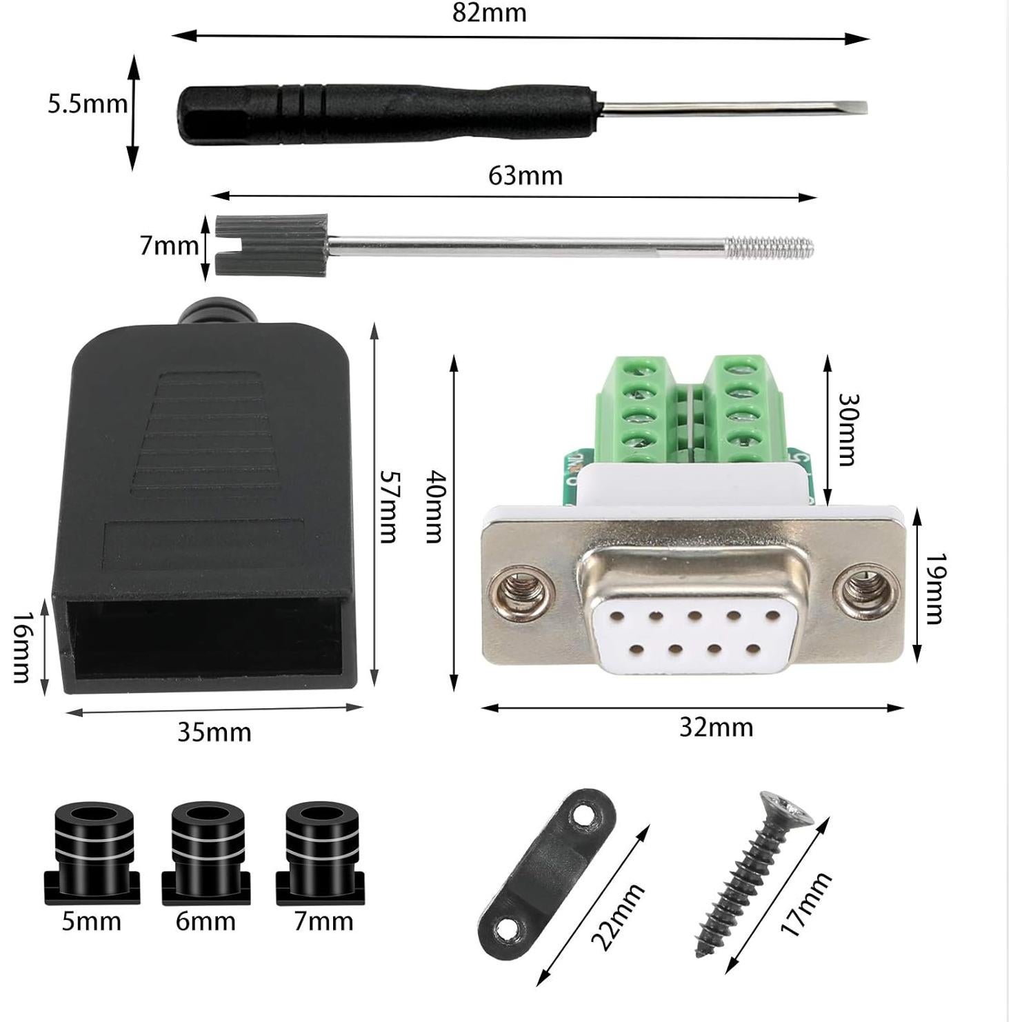 Conector DB9 BIFALE 4 Machos Sin Soldadura 16mm Negro