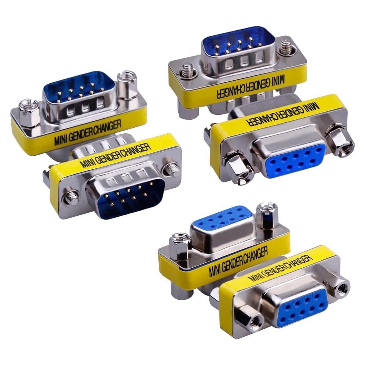 Paquete de 6 Adaptadores DB9 Macho-Macho y Hembra-Hembra