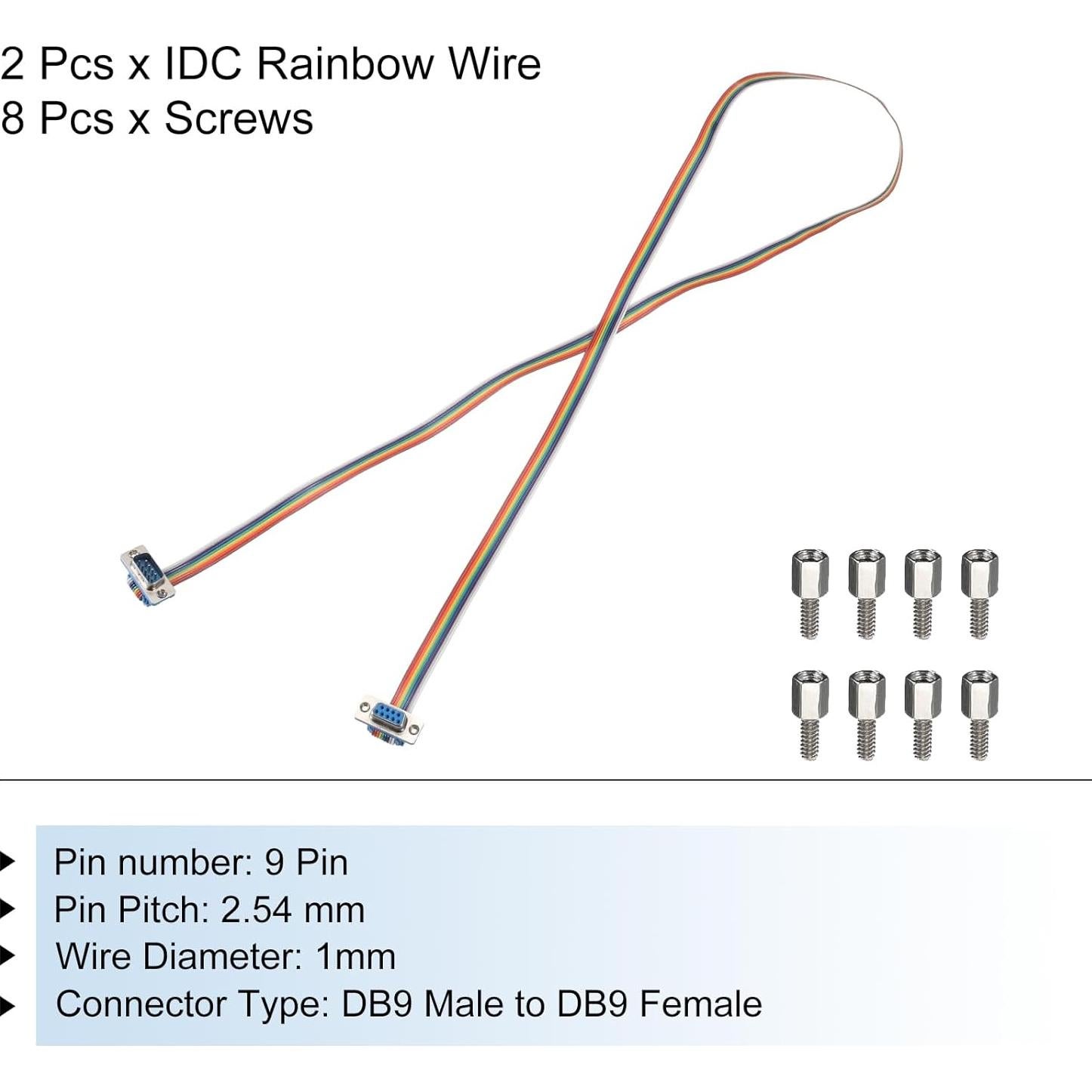 Cable de Cinta IDC Arcoíris MECCANIXITY 2 Pcs DB9 Macho a Hembra 99 cm