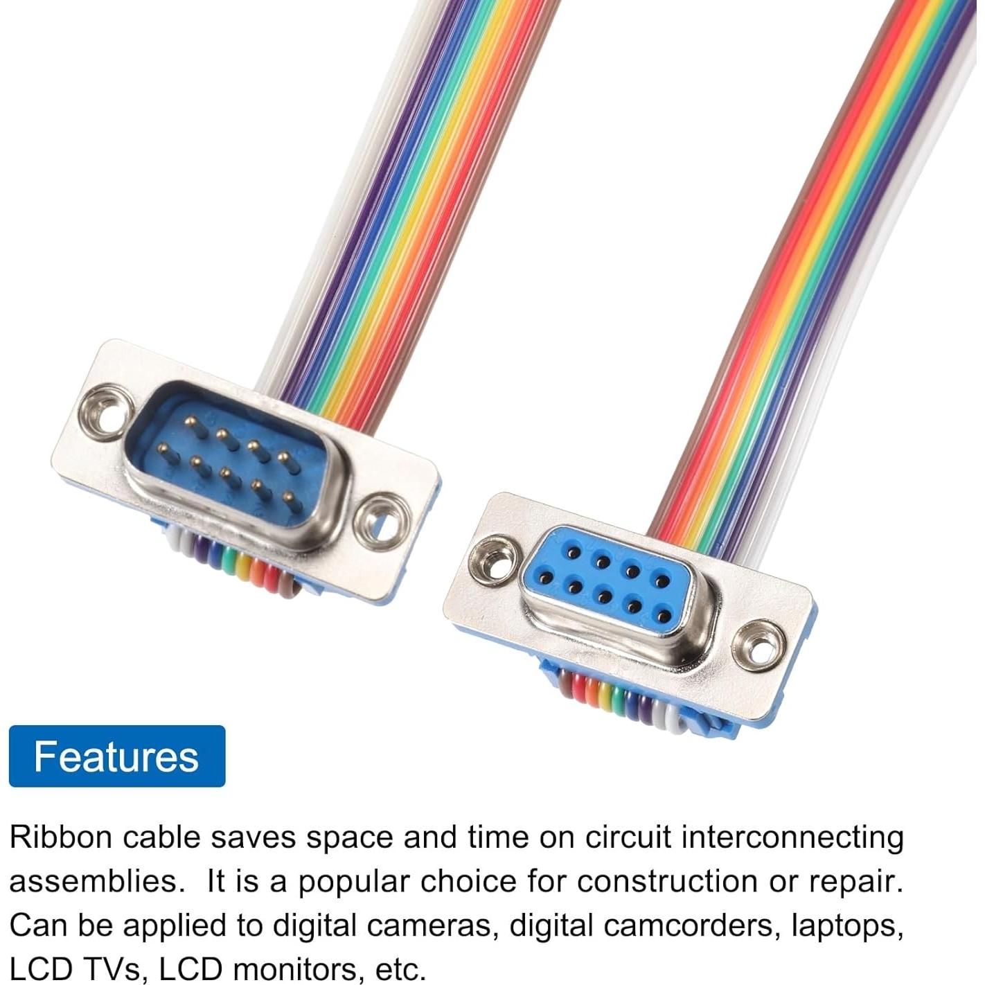 Cable de Cinta IDC Arcoíris MECCANIXITY 2 Pcs DB9 Macho a Hembra 99 cm