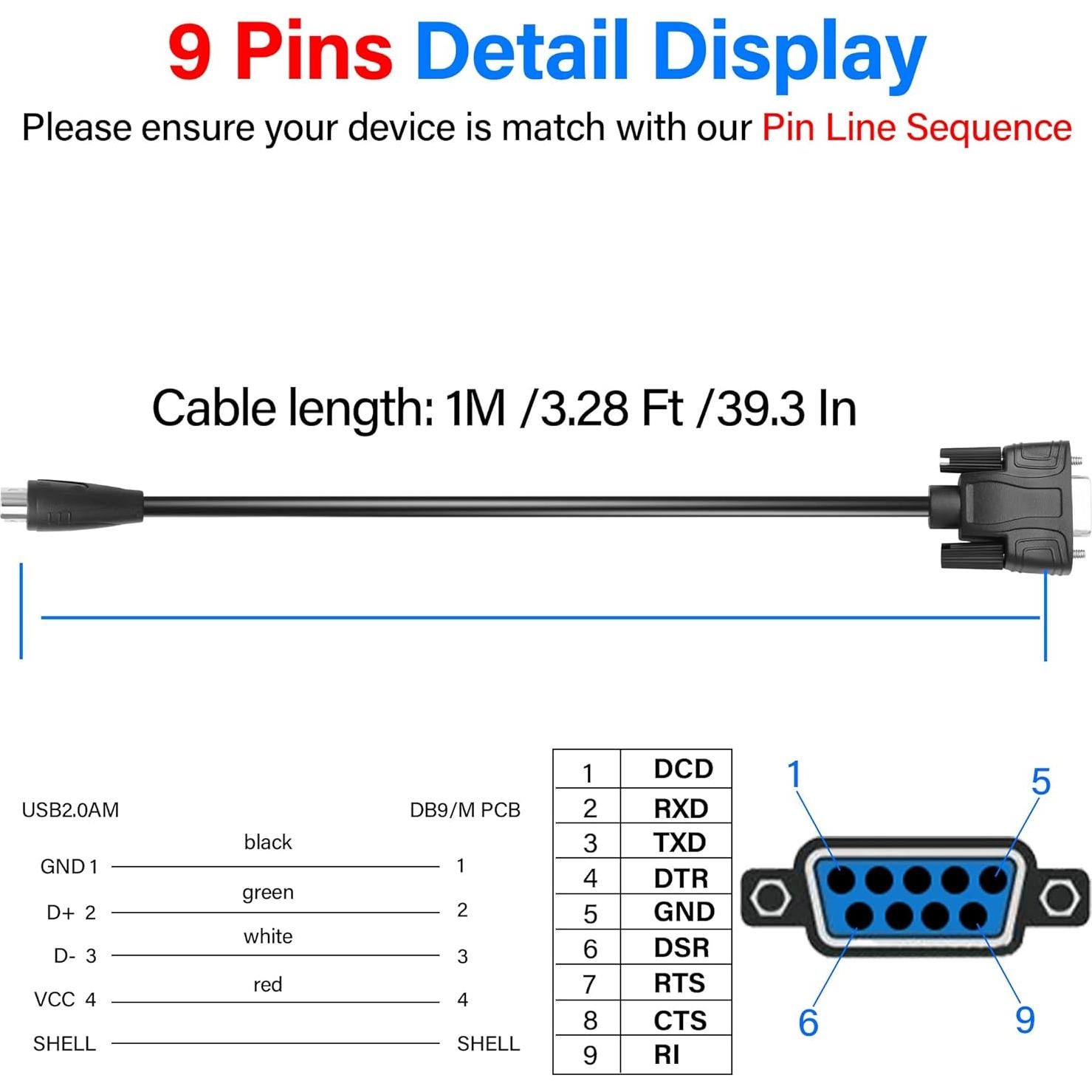 Cable Serial RS232 DB9 a Mini DIN 8 Pines 1M para Impresora