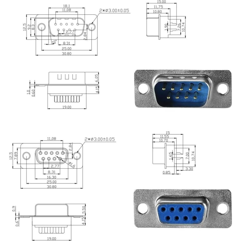 20 Conectores DB9 Macho y Hembra Tipo Soldadura Jienk