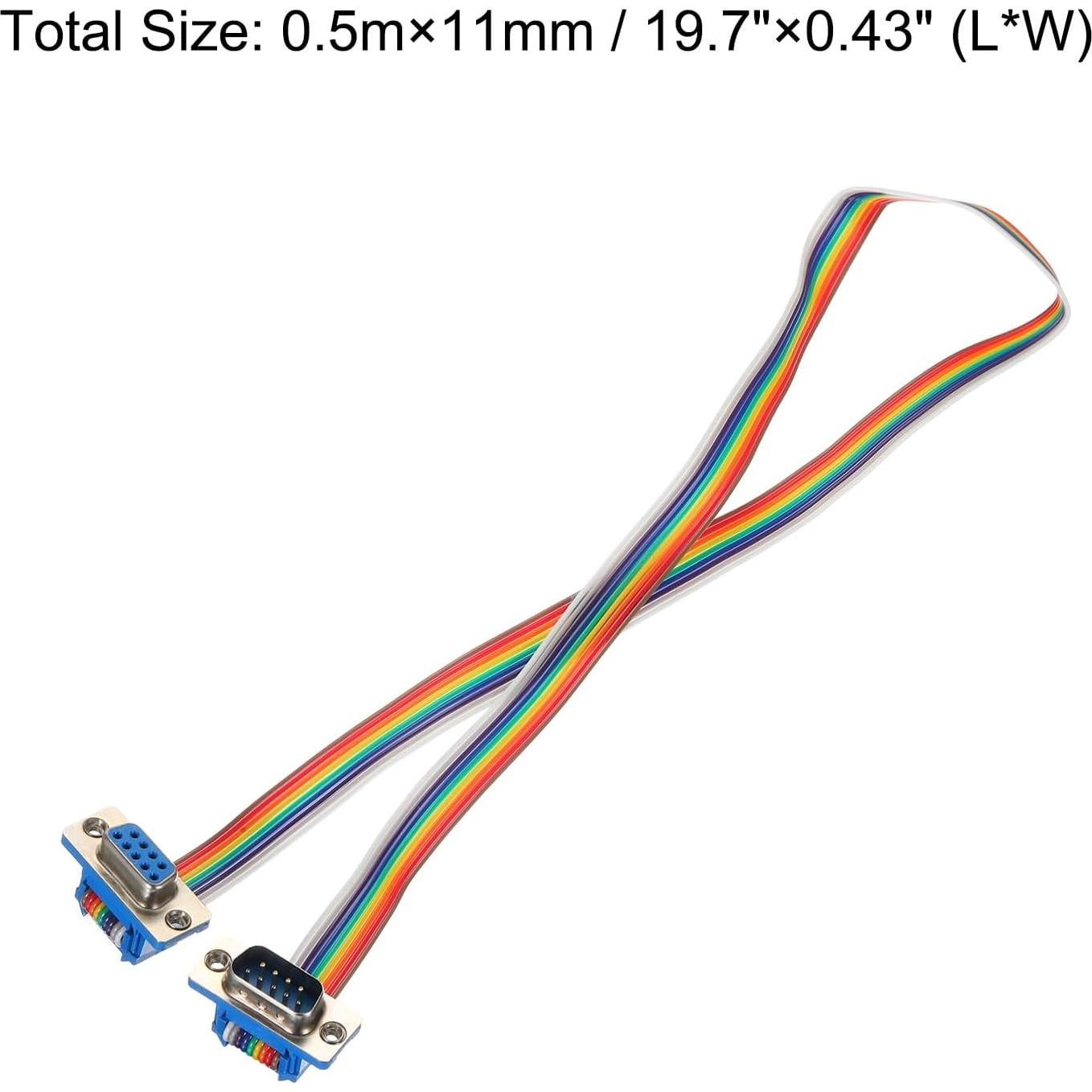 Cable de Cinta IDC Arcoíris 2 Pcs DB9 Macho a Hembra 50 cm