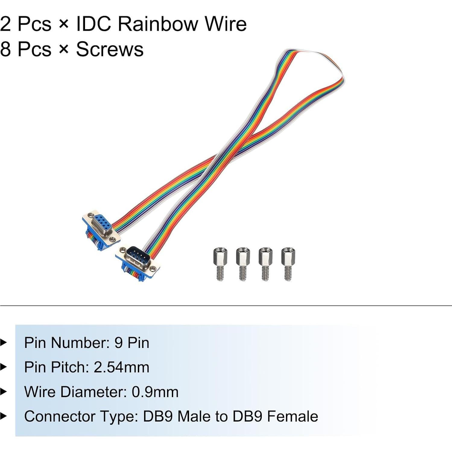 Cable de Cinta IDC Arcoíris 2 Pcs DB9 Macho a Hembra 50 cm