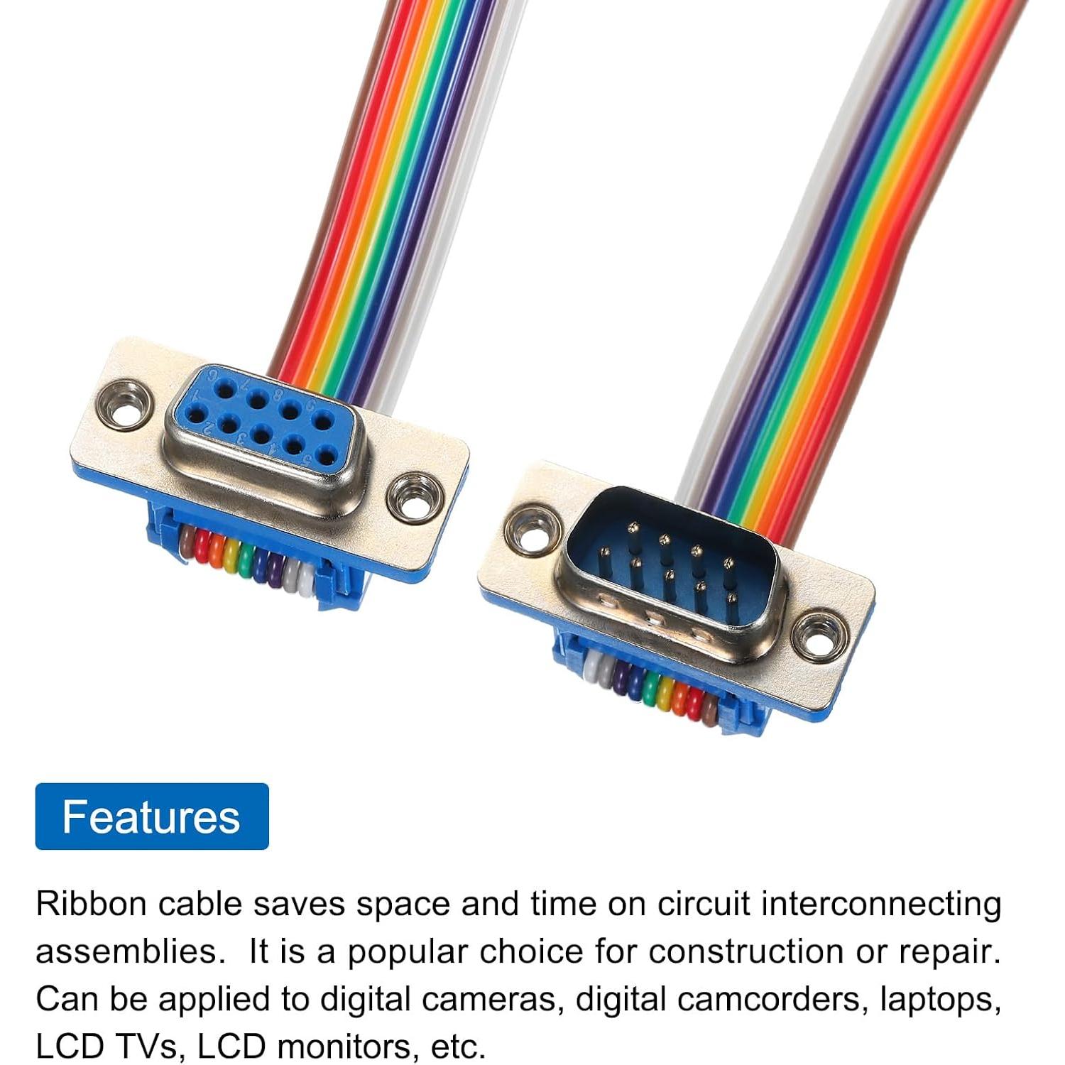 Cable de Cinta IDC Arcoíris 2 Pcs DB9 Macho a Hembra 50 cm
