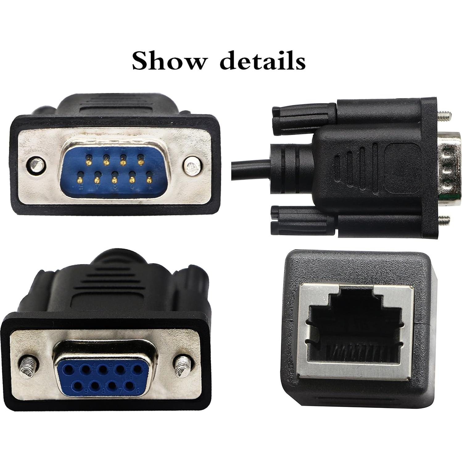 Cable RJ45 a RS232 DB9 9-Pin Macho y Hembra 15cm 2Pack