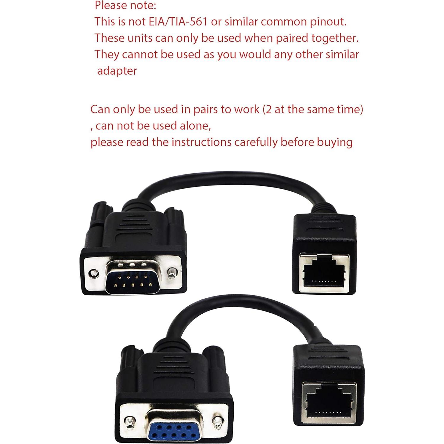 Cable RJ45 a RS232 DB9 9-Pin Macho y Hembra 15cm 2Pack