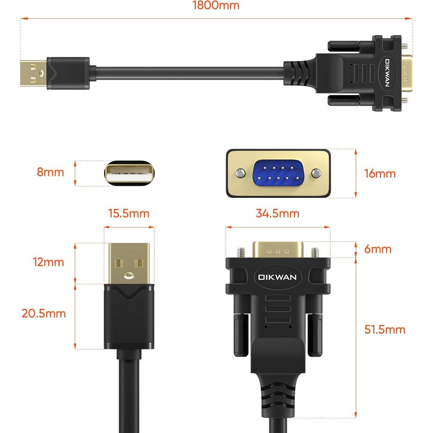 Adaptador USB a Serial RS-232 OIKWAN 1.83m 50Pack